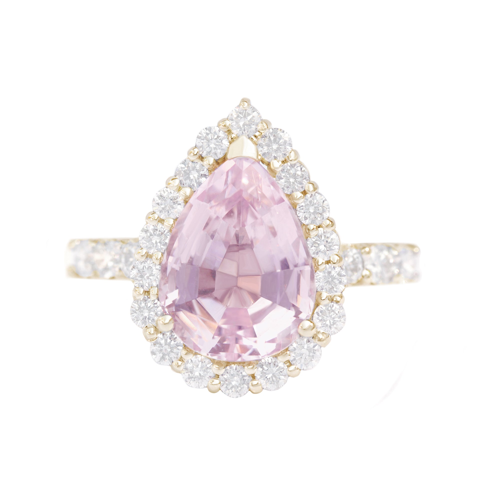 2 Carat Bug Pink Pear Morganite & Diamonds Engagement Ring - "Amelia" yellow gold