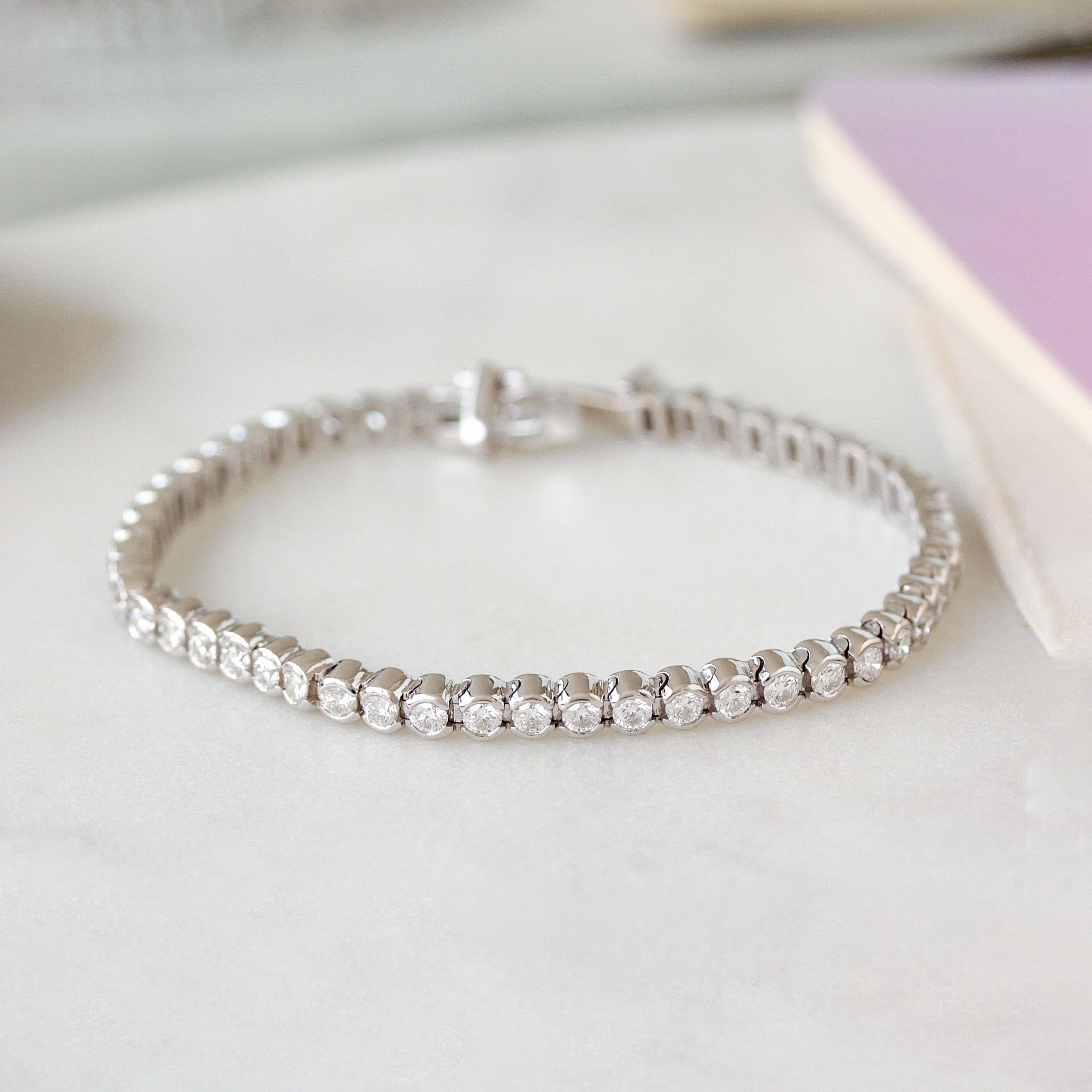 Bezel Tennis Bracelet,white gold, diamonds