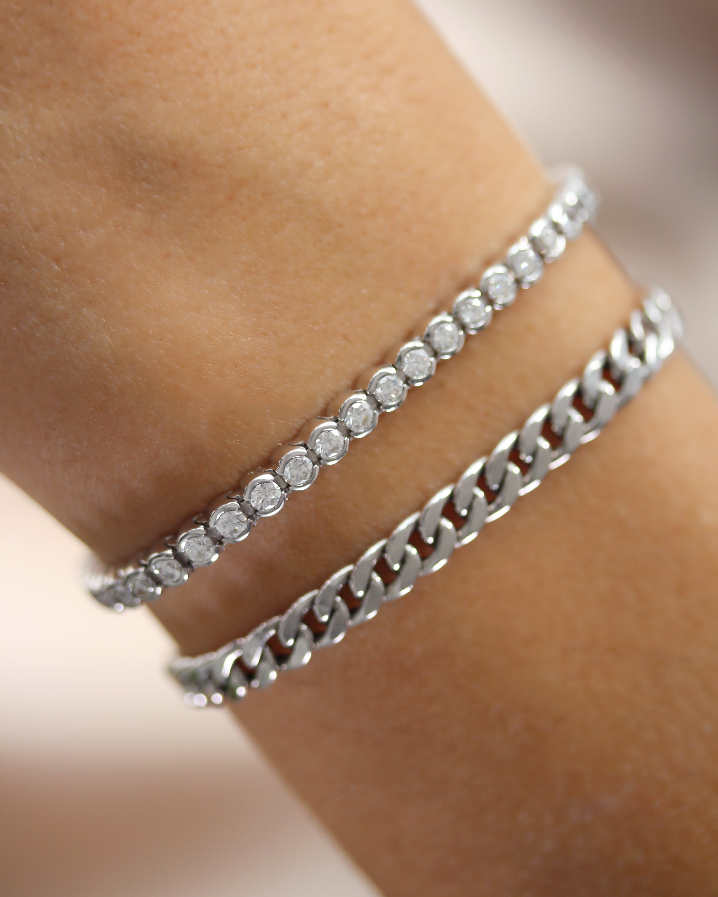 Bezel Tennis Bracelet,white gold, diamonds