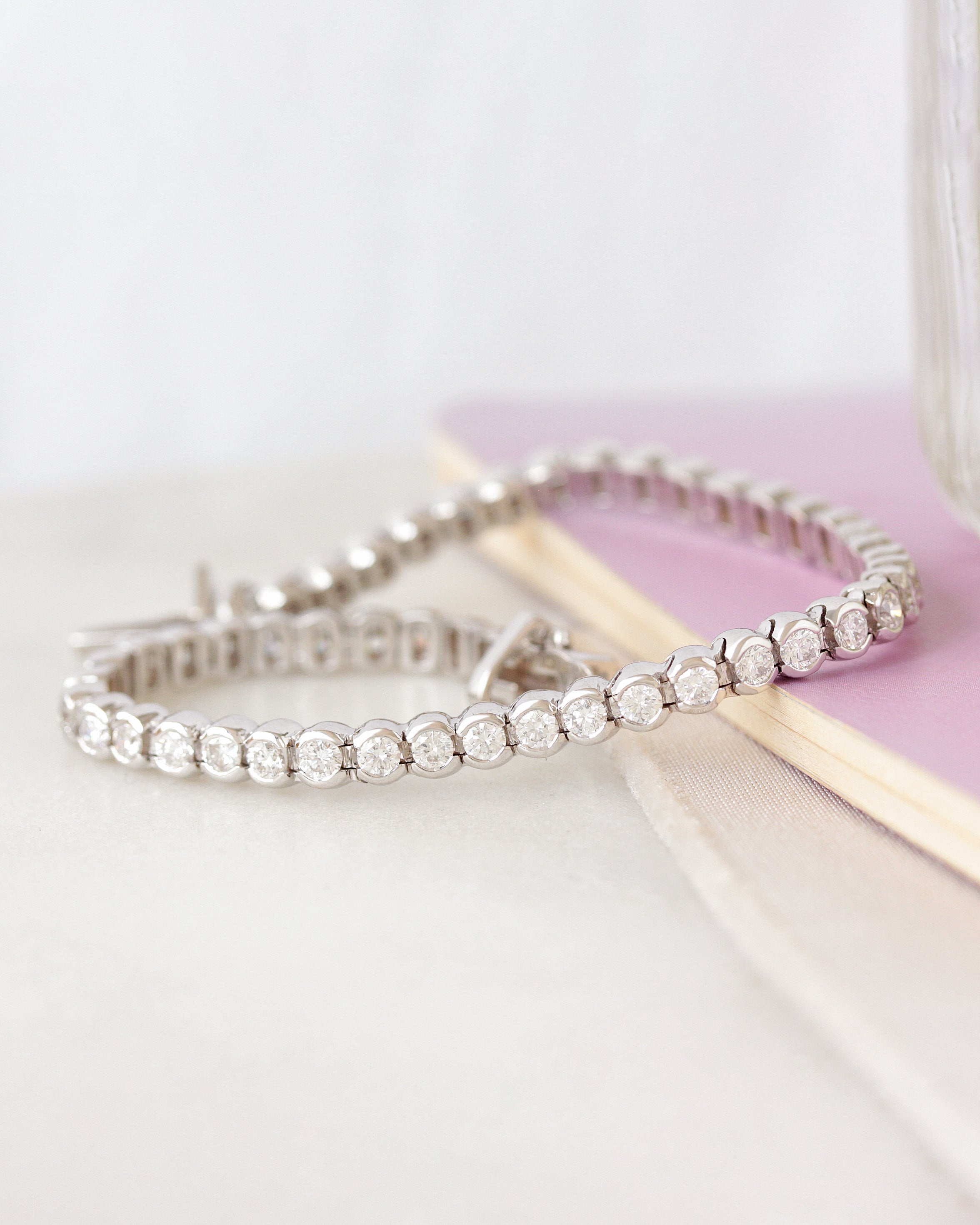 Bezel Tennis Bracelet,white gold, diamonds
