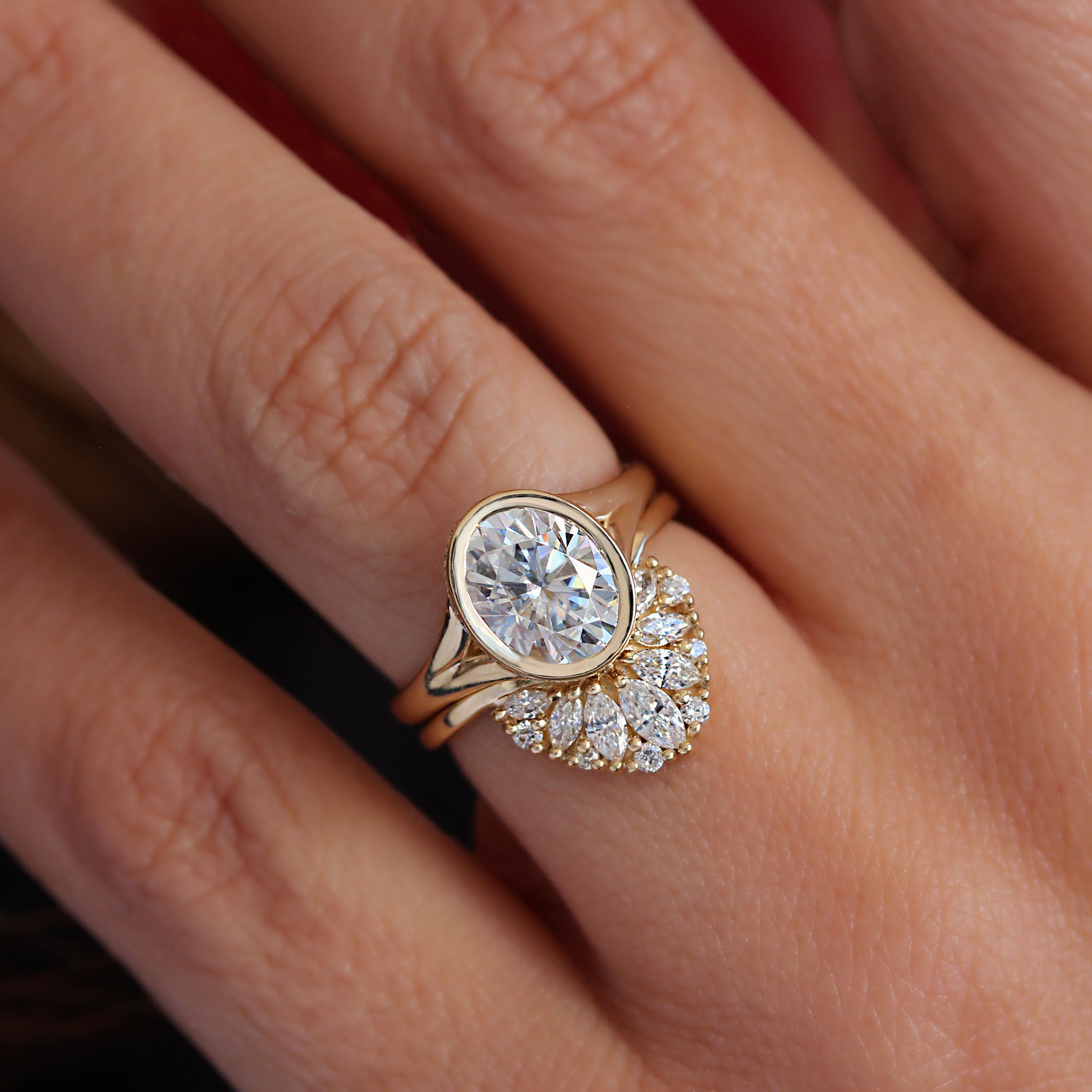 Art Deco Nesting Chevron V Wedding Ring, Marquise Diamonds Fan Ring - Cardinal