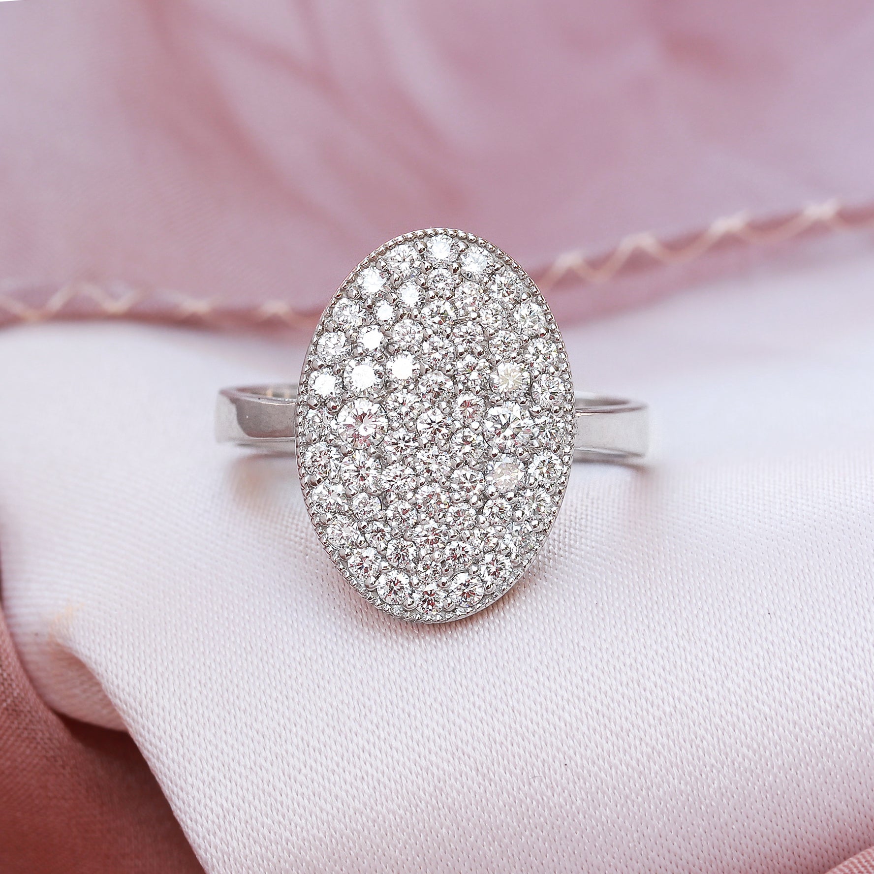 Big Oval Pave Diamond Statement Right Hand Ring