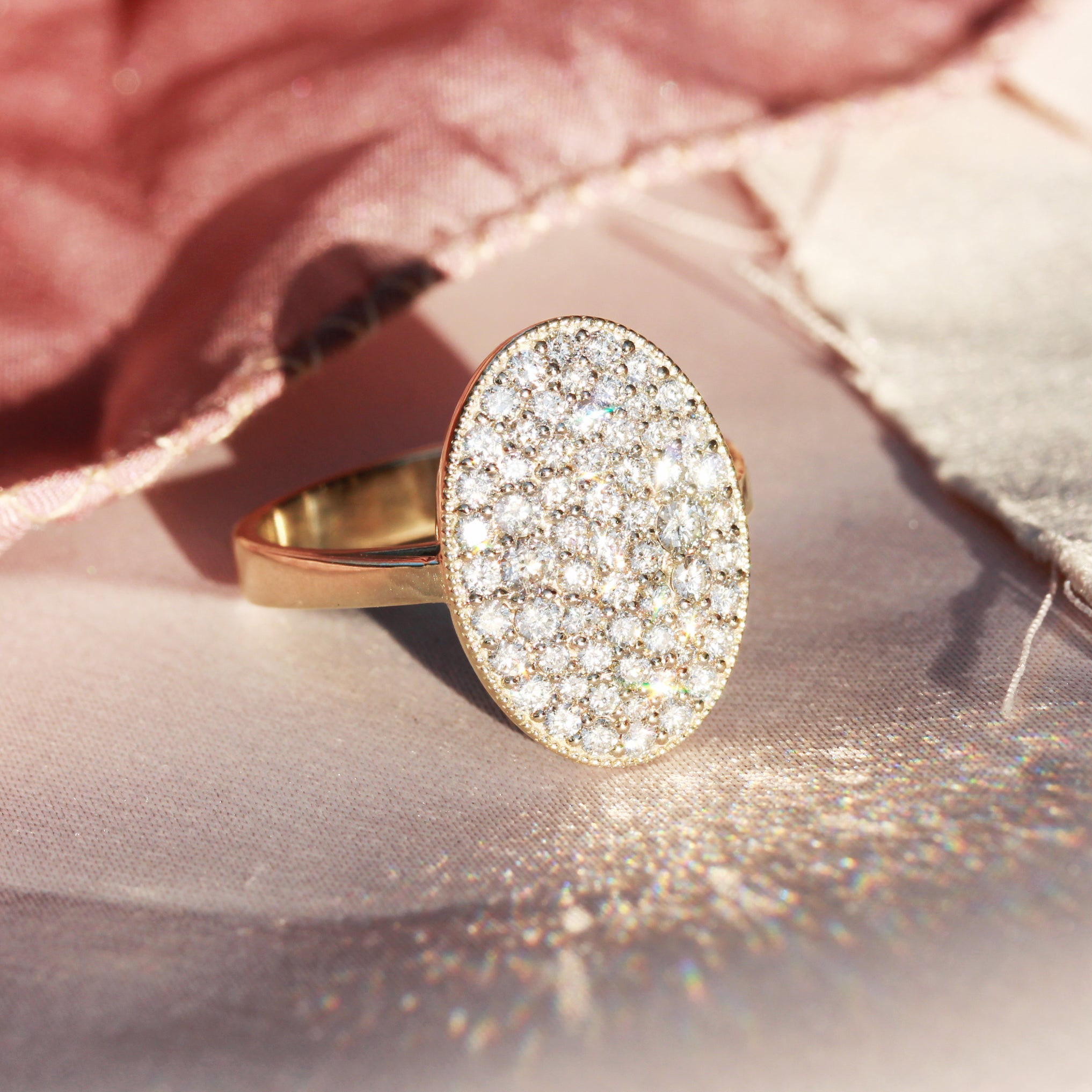 Big Oval Pave Diamond Statement Right Hand Ring