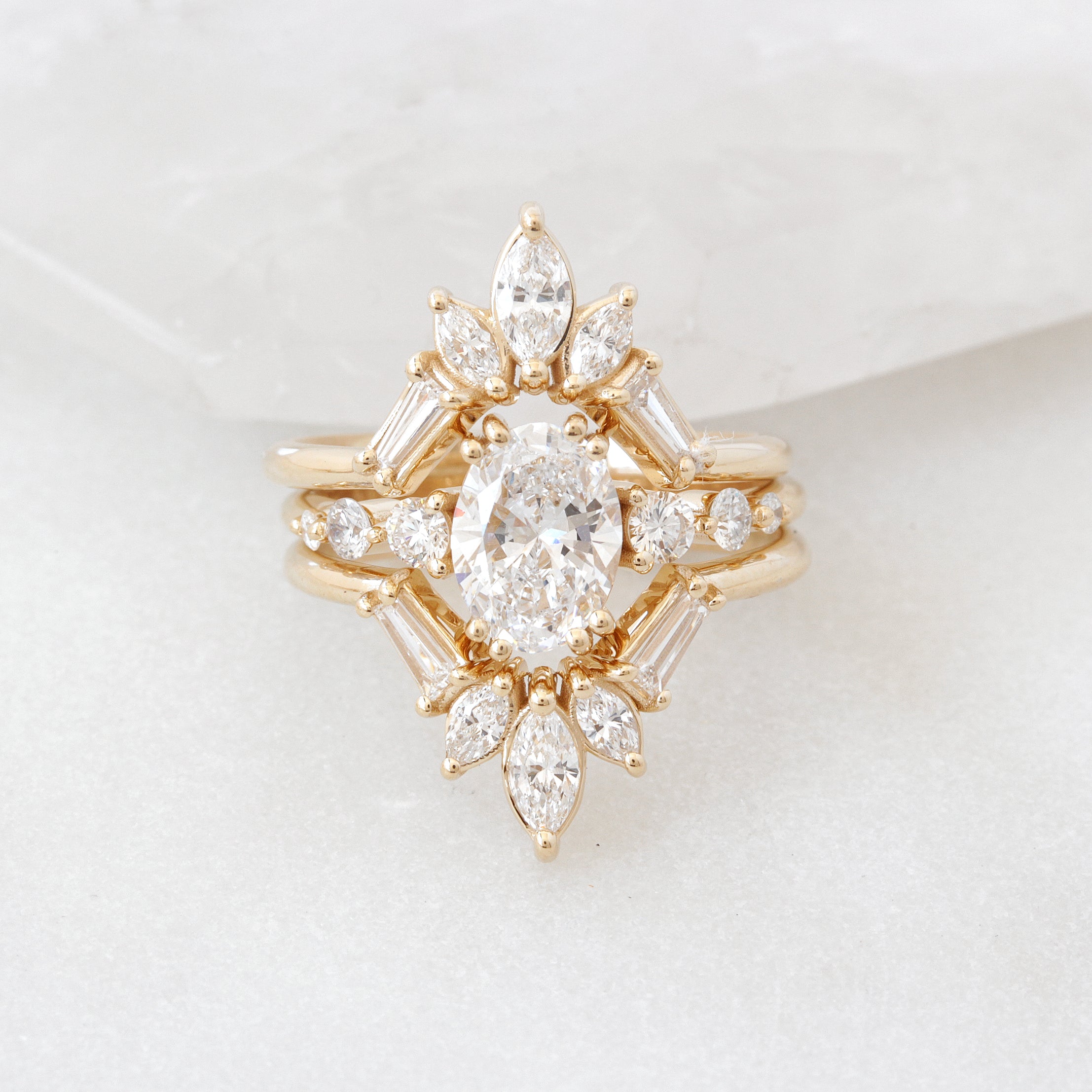 סט שלוש טבעות אירוסין יהלום סגלגל - Artemis & Candy pop