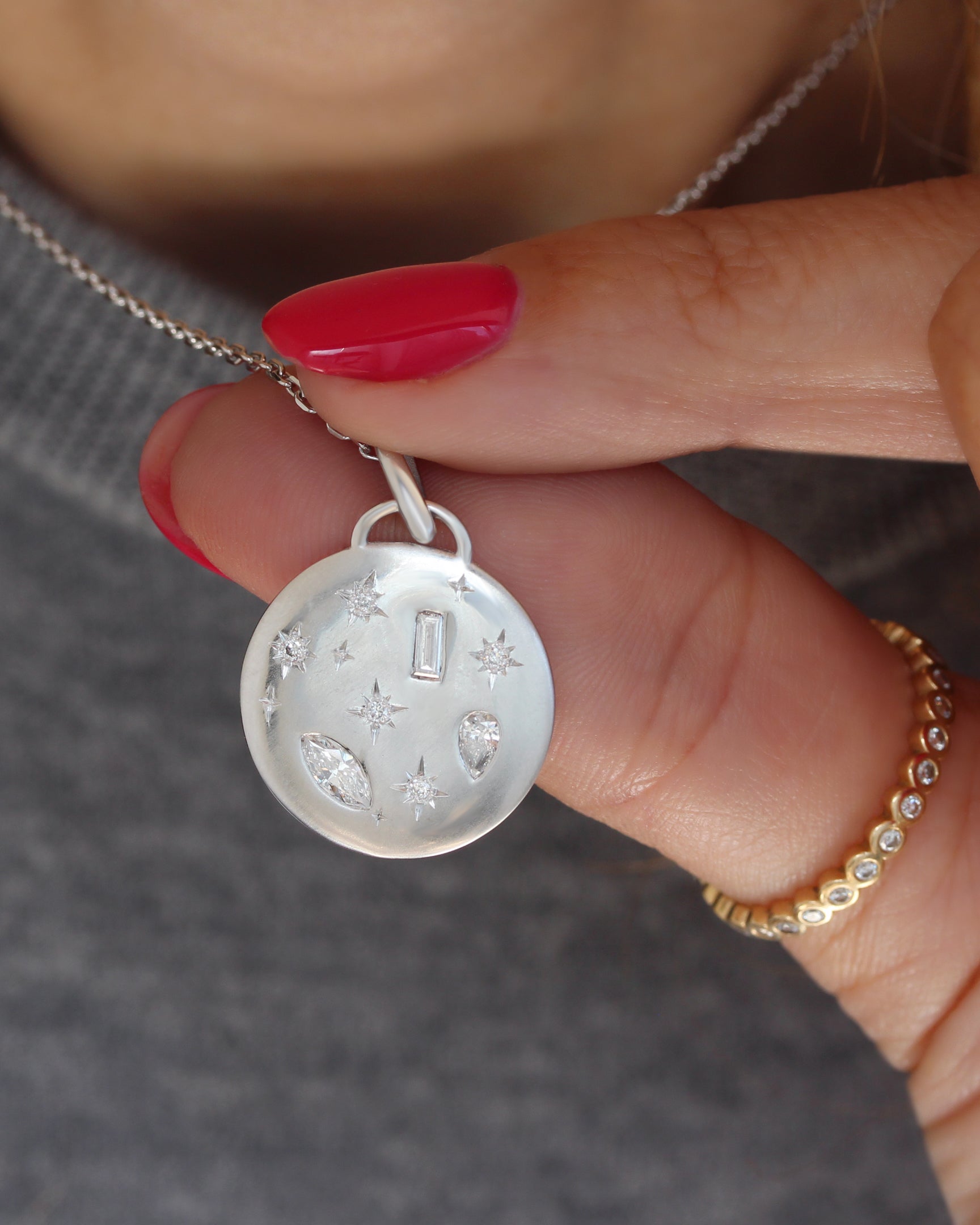 Celestial Moon and Stars Mixshape Diamond 2cm Pendant