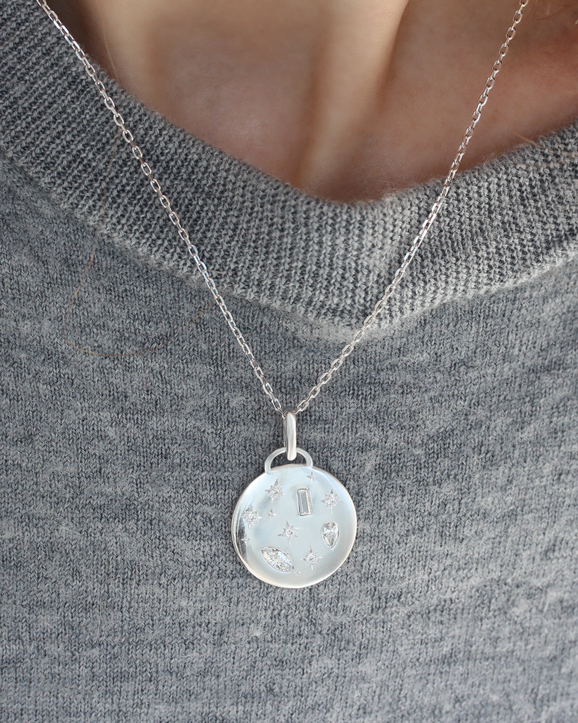 Celestial Moon and Stars Mixshape Diamond 2cm Pendant