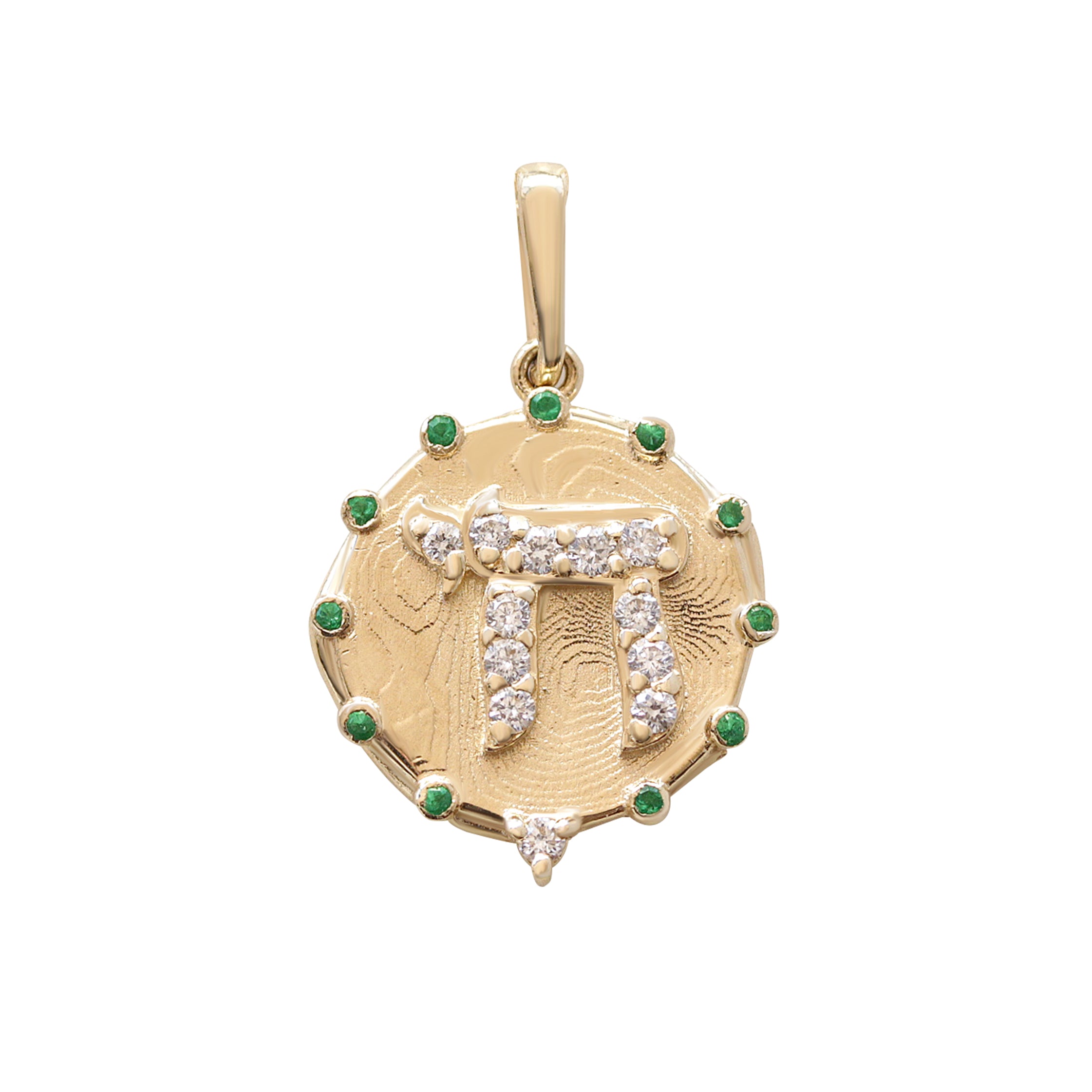 Chai Pendant Necklace - Gold and Diamond Am Yisrael Chai Coin Pendant Necklace