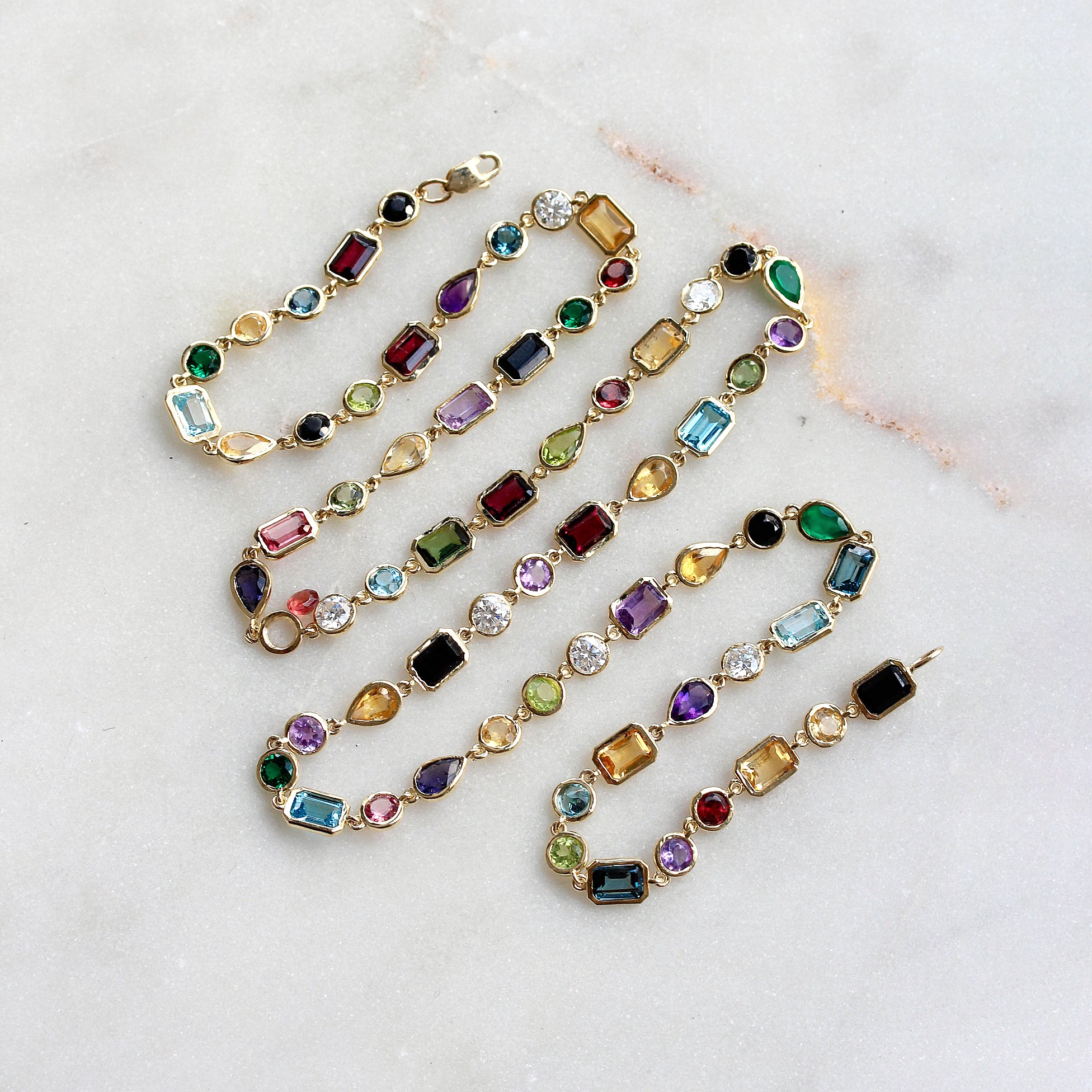 Colorful Rainbow Multi Gemstone Mixshape Bezel Set Collier Necklace - Sri Lanka