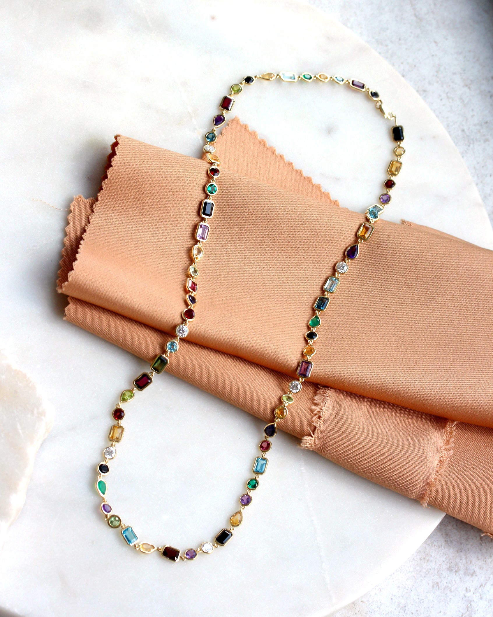 Colorful Rainbow Multi Gemstone Mixshape Bezel Set Collier Necklace, gemstone, colieer, necklace, bezel setting, colorful , mixshape, mix gemstone, rainbow, Navaratna inspired jewelry