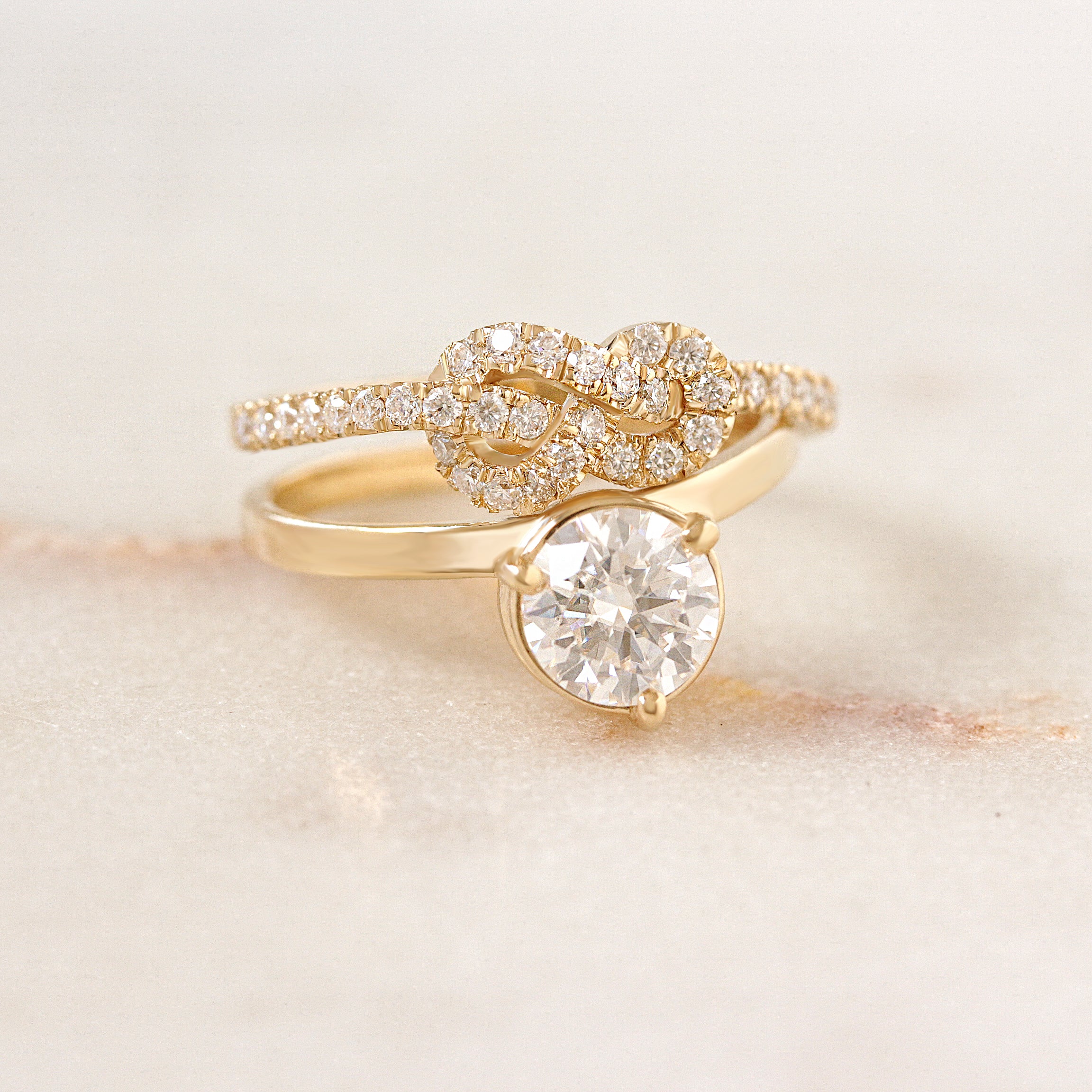 1.25CT Round Diamond Infinity Knot, crossover double engagement ring