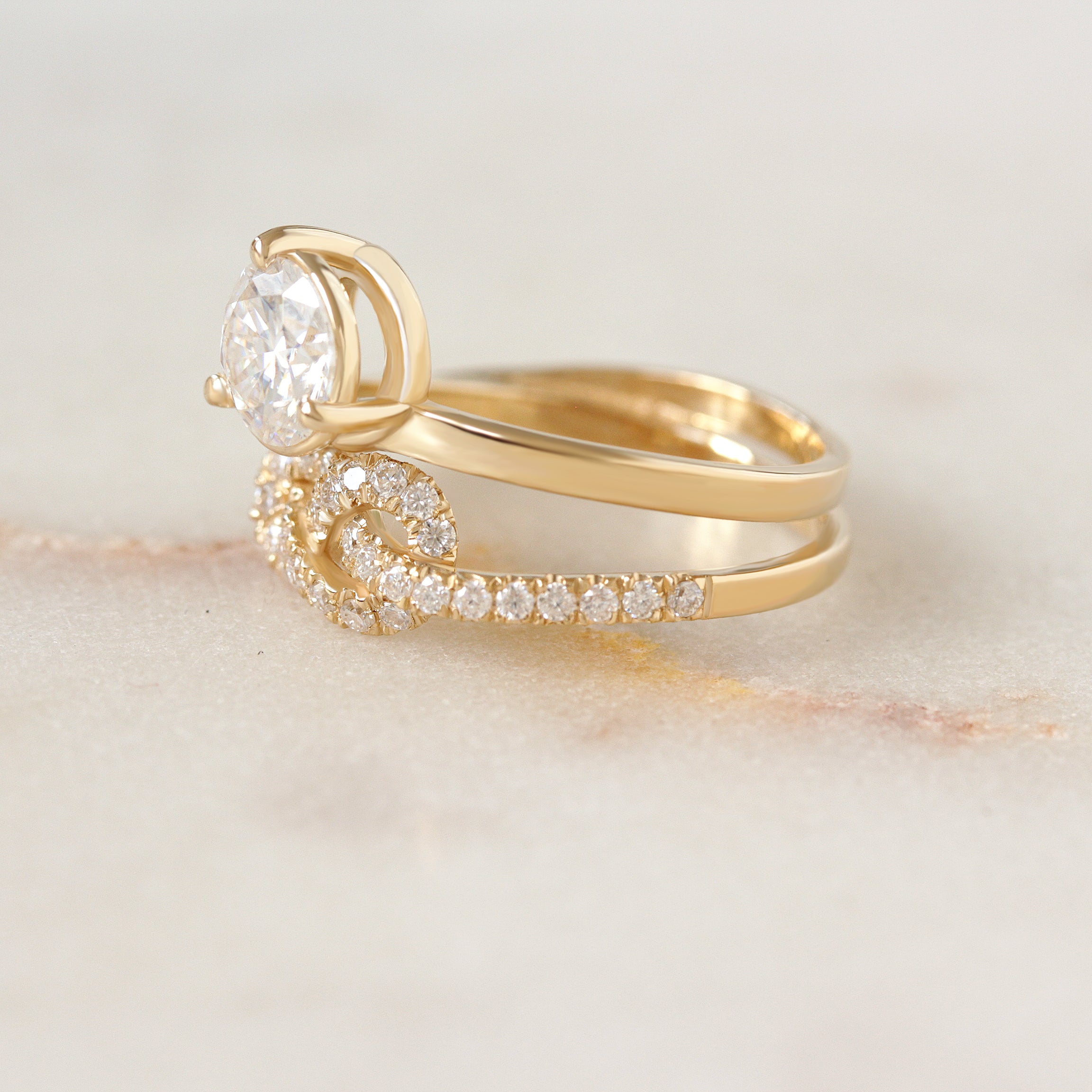 1.25CT Round Diamond Infinity Knot, crossover double engagement ring