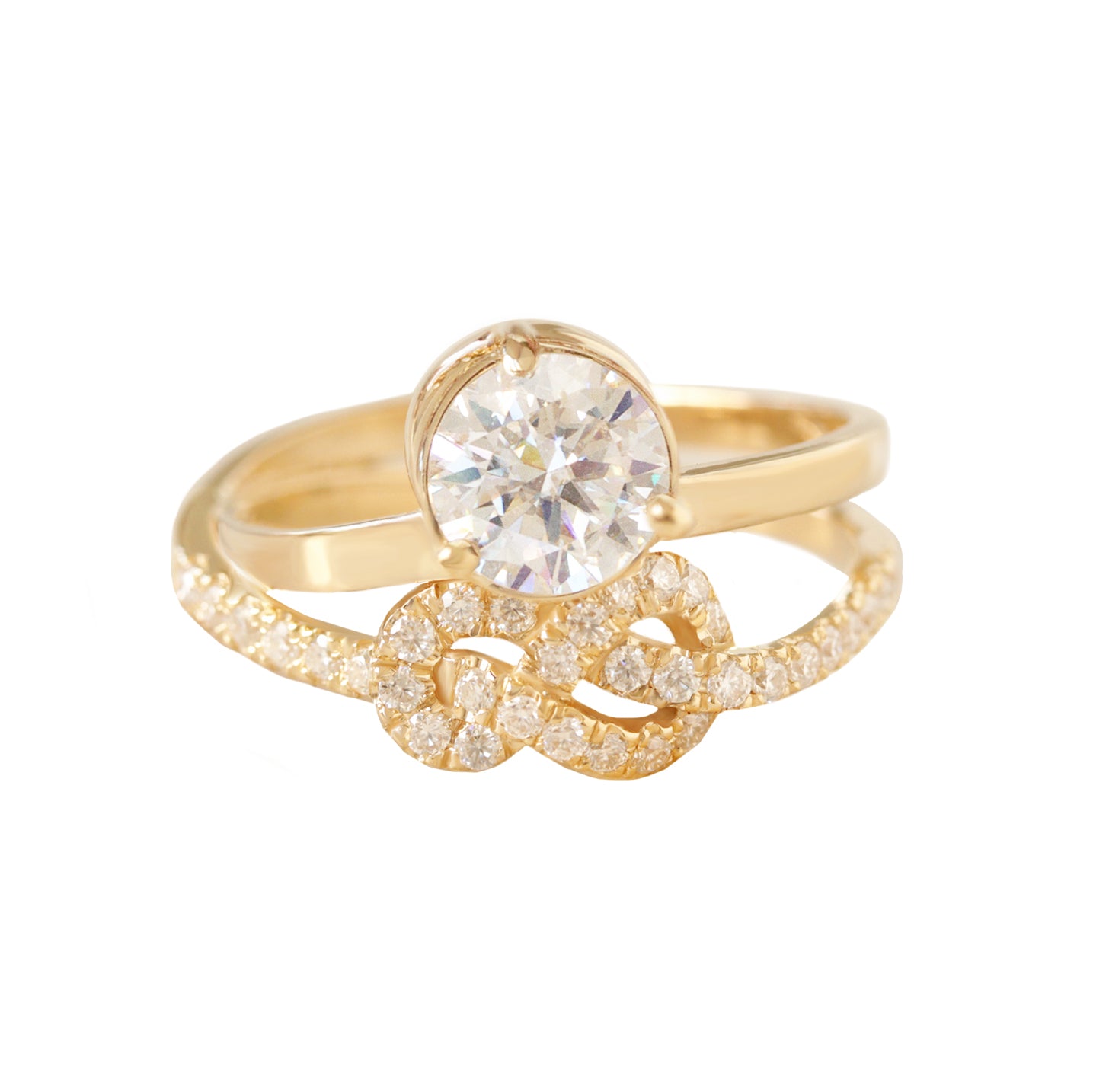 1.25CT Round Diamond Infinity Knot, crossover double engagement ring