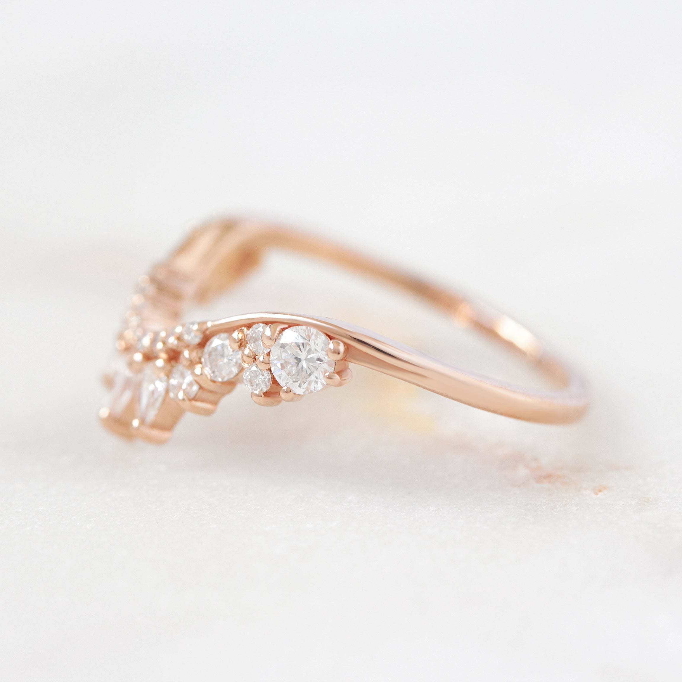 Curved Pear Diamond Wedding Nesting Stacking Ring - Valeria