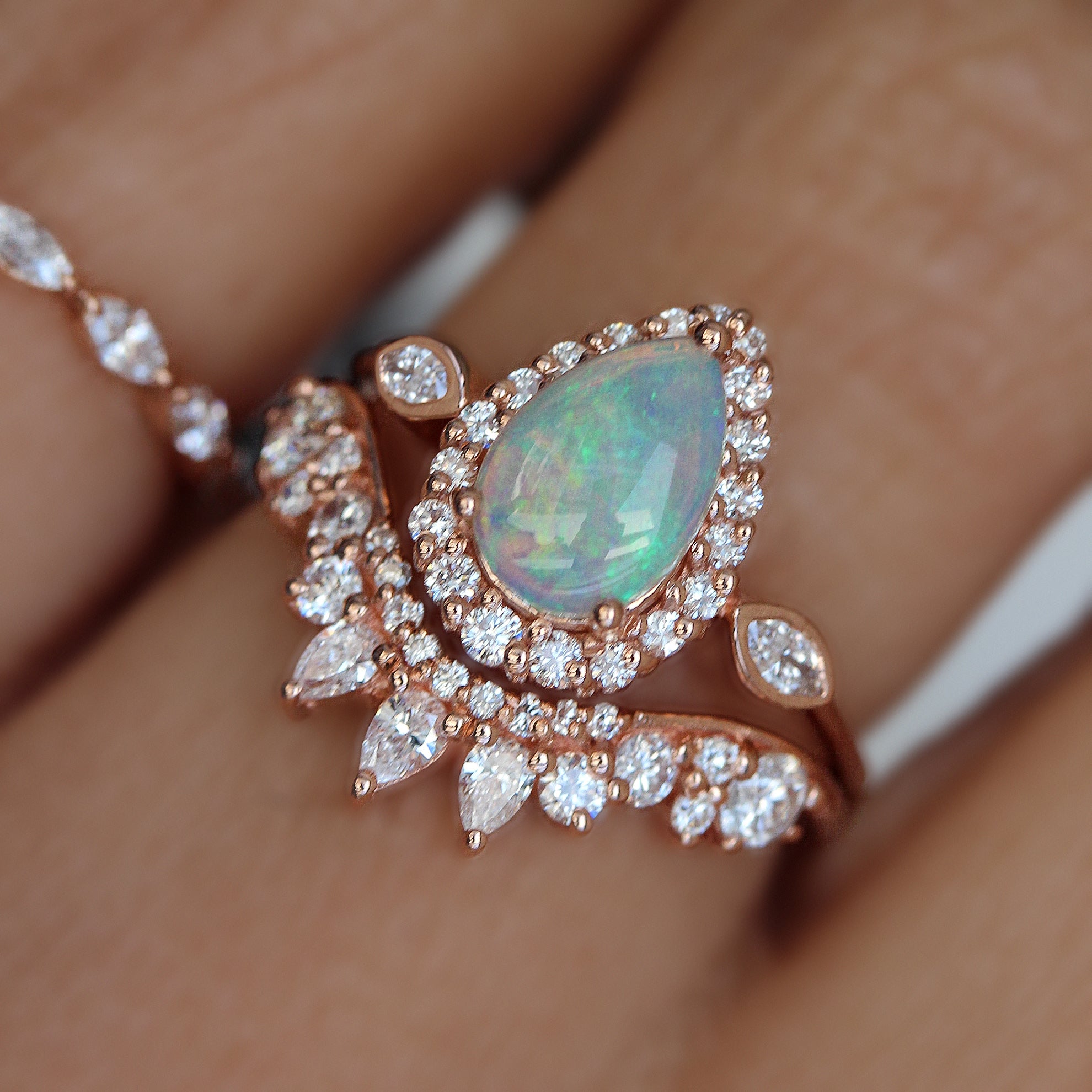 Pear Opal Marquise Diamond Halo Engagement Ring - Zoe ♥