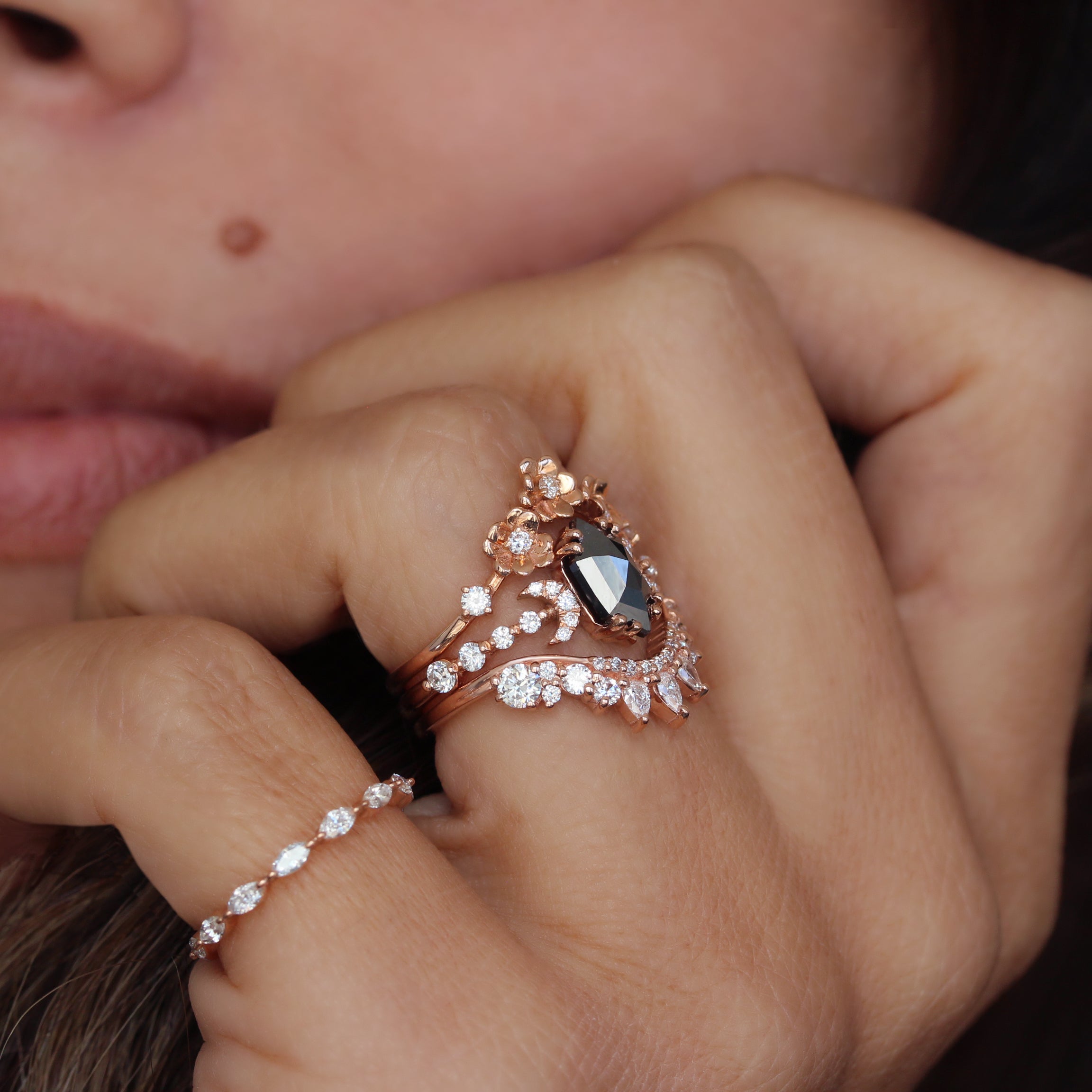 Curved Pear Diamond Wedding Nesting Stacking Ring - Valeria