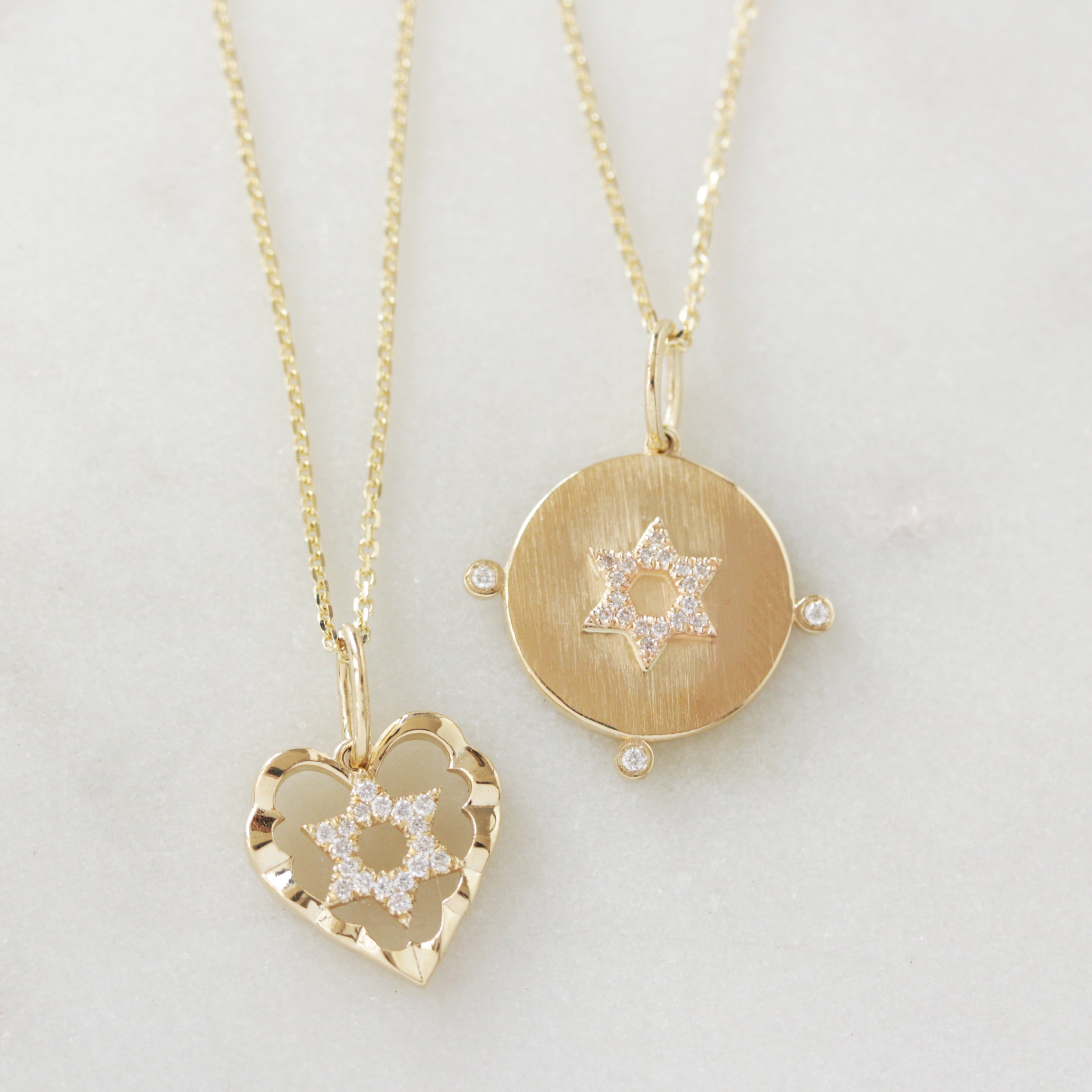 Diamond David Star, Magen David Round Disc Coin Pendant Necklace Judaica Jewelry