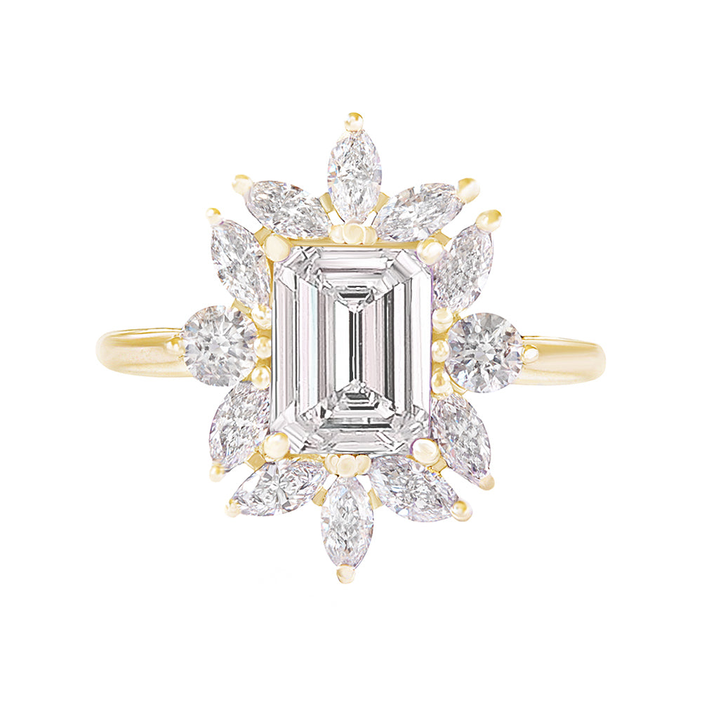 Emerald Cut 1.70 carat Diamond Royal yellow gold Engagement ring, Charlotte