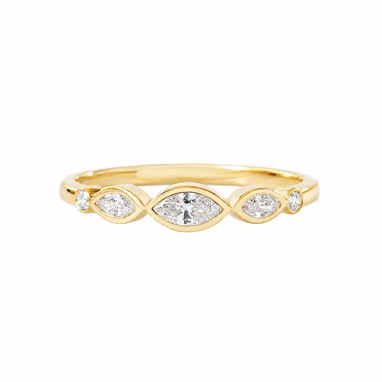 East West Marquise Diamond Bezel Wedding Ring