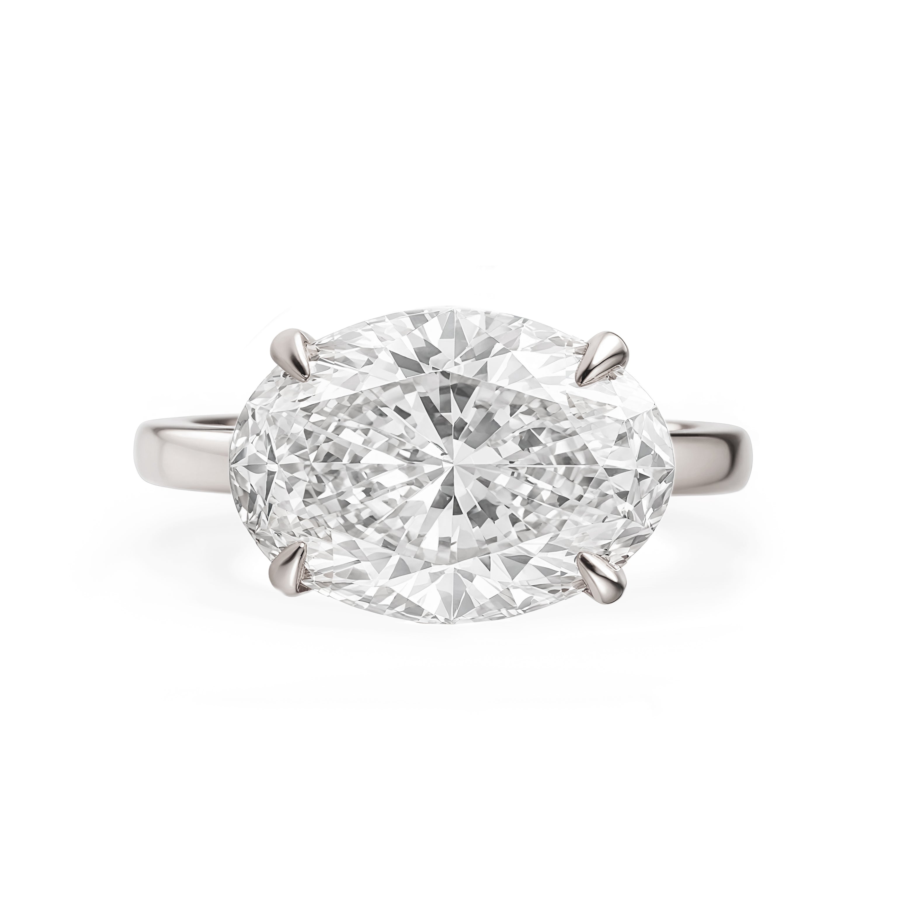 4ct oval East West Oval Diamond Solitaire 2.5mm Band Engagement Ring - Arya white gold