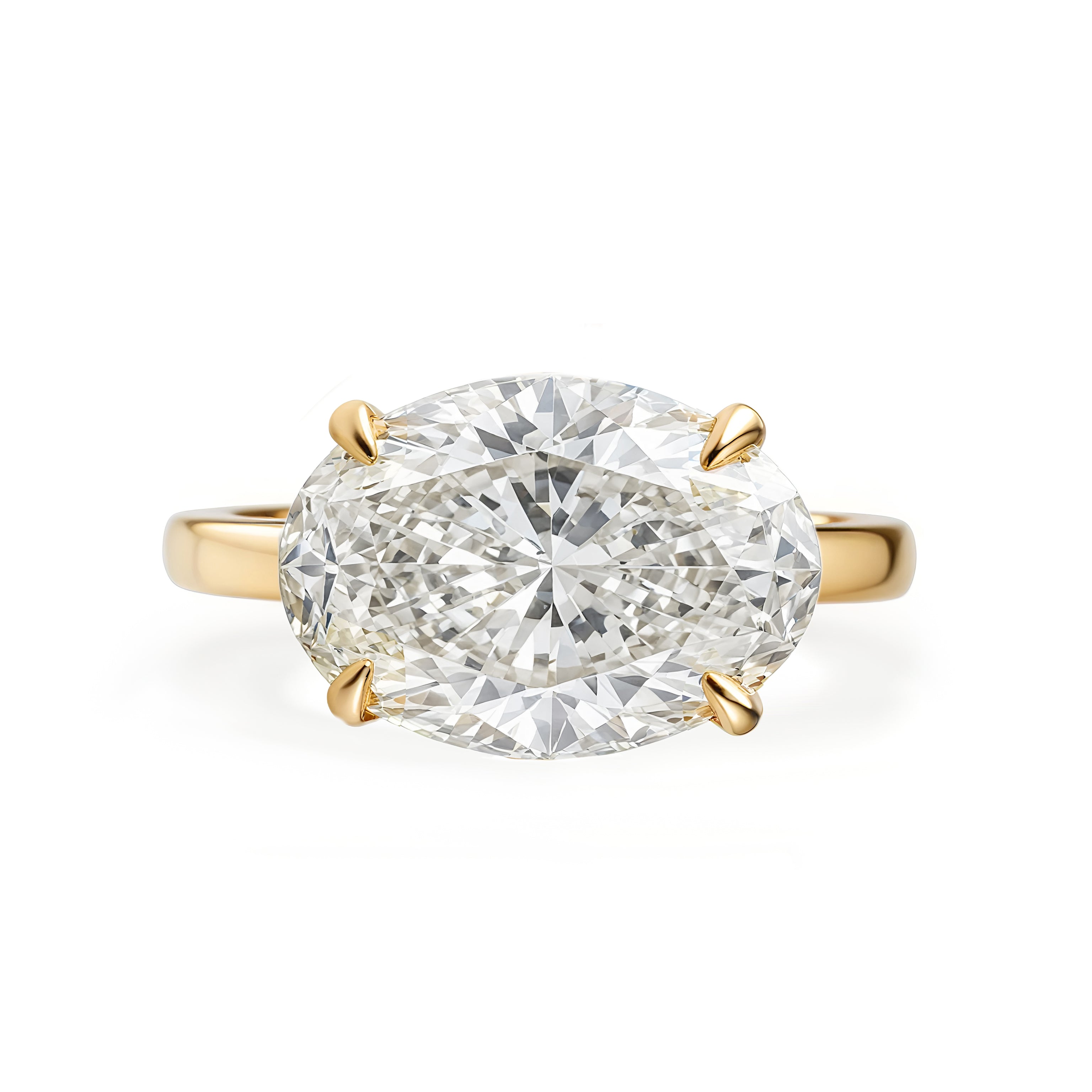 4ct oval East West Oval Diamond Solitaire 2.5mm Band Engagement Ring - Arya yellow gold