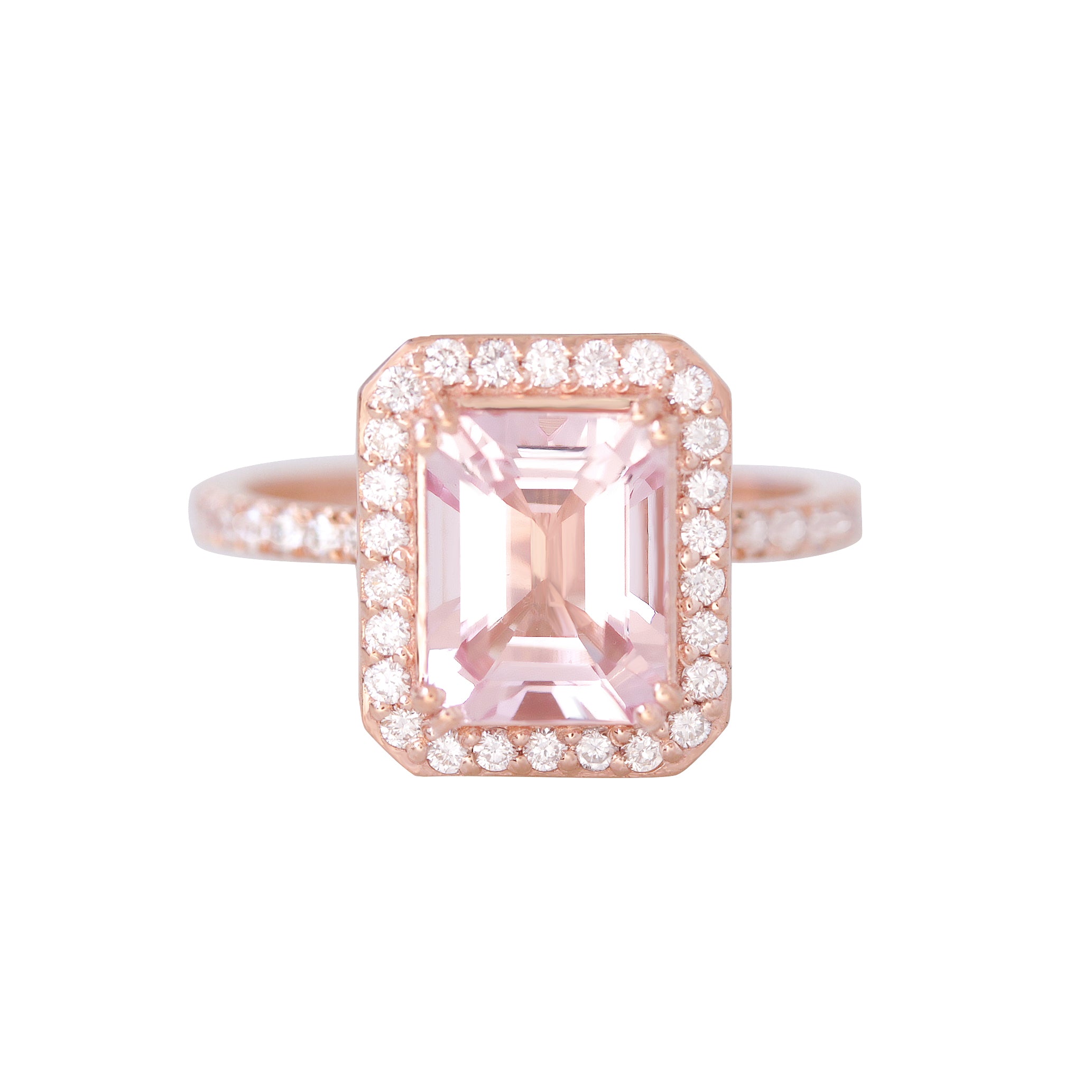 Emerald Cut Morganite & Diamond Halo Engagement Ring Naomi ♥