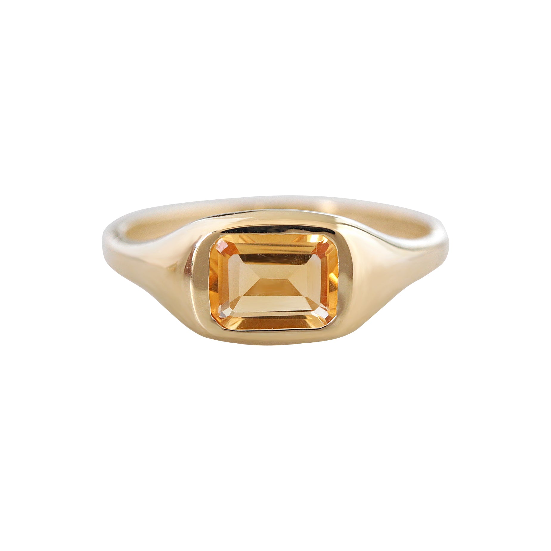 Emerald Cut Citrine Signet Ring – East West Bezel Set Chunky Gold Statement Ring, citrine ring, birthstone ring, November birthstone, east west setting, signet ring, bold gold ring, chunky ring, unisex ring, men ring, pinky ring