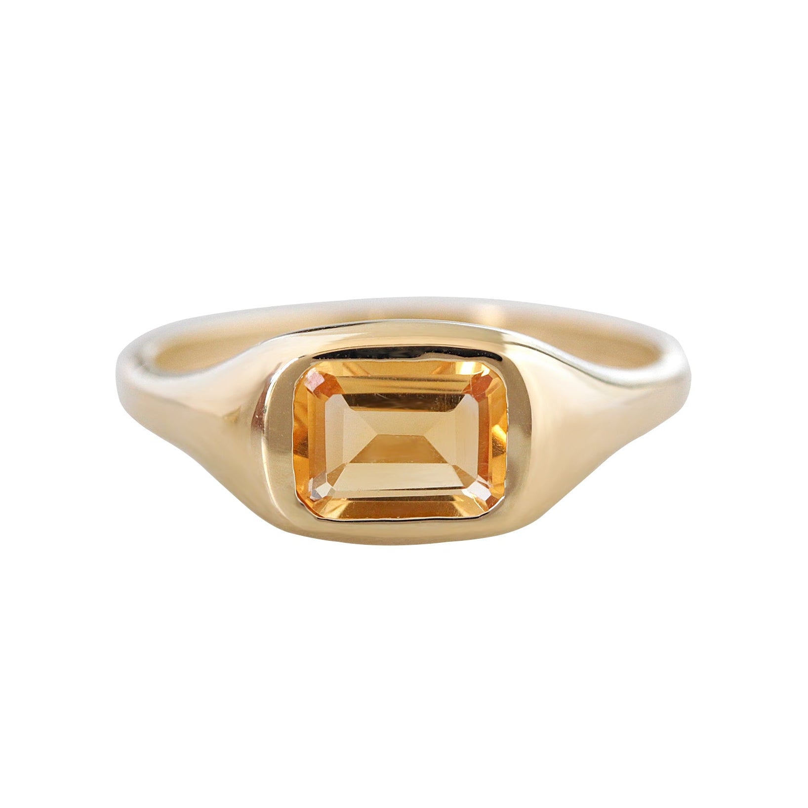 Emerald Cut Citrine Signet Ring – East West Bezel Set Chunky Gold Statement Ring, citrine ring, birthstone ring, November birthstone, east west setting, signet ring, bold gold ring, chunky ring, unisex ring, men ring, pinky ring