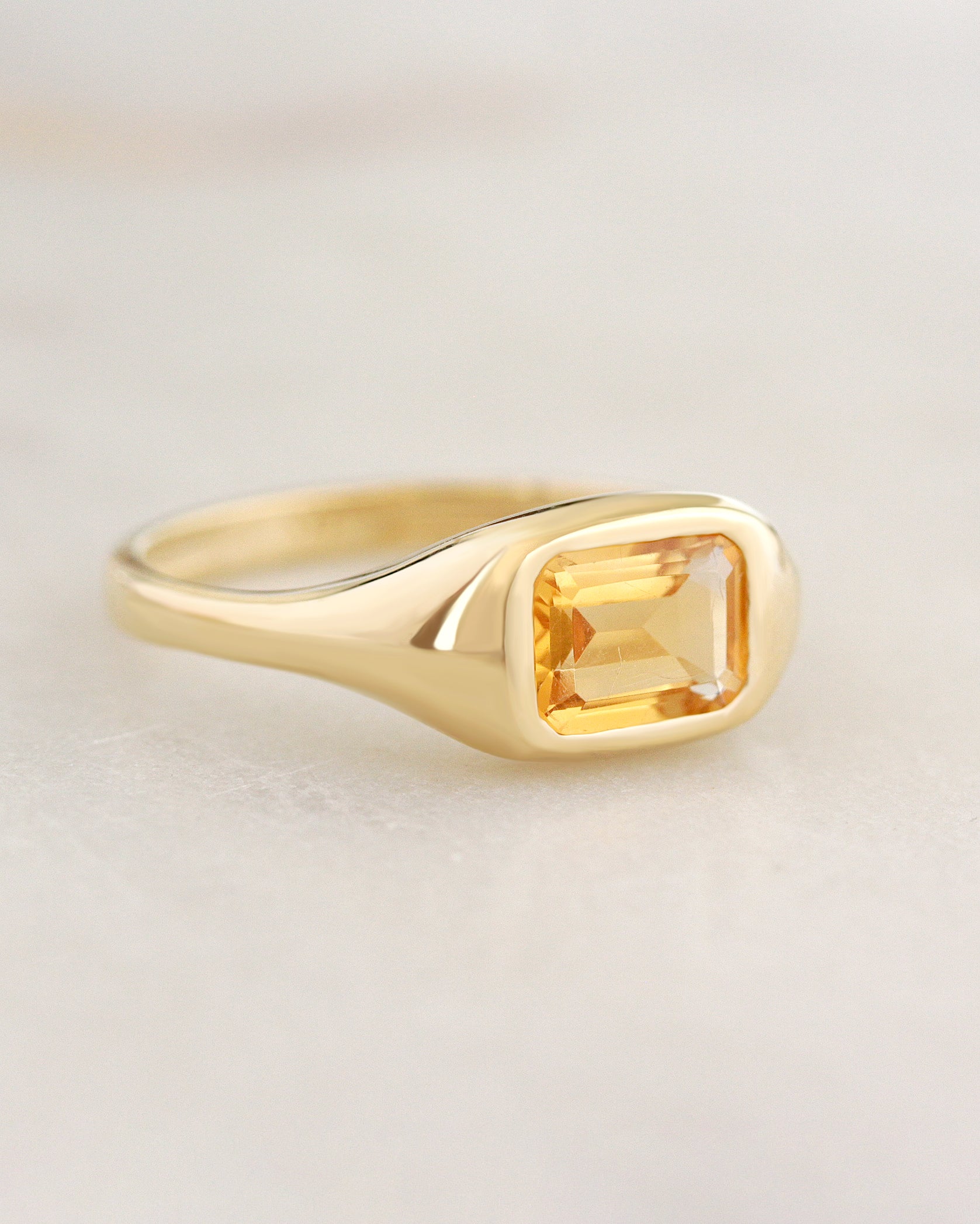 Emerald Cut Citrine Signet Ring – East West Bezel Set Chunky Gold Statement Ring, citrine ring, birthstone ring, November birthstone, east west setting, signet ring, bold gold ring, chunky ring, unisex ring, men ring, pinky ring