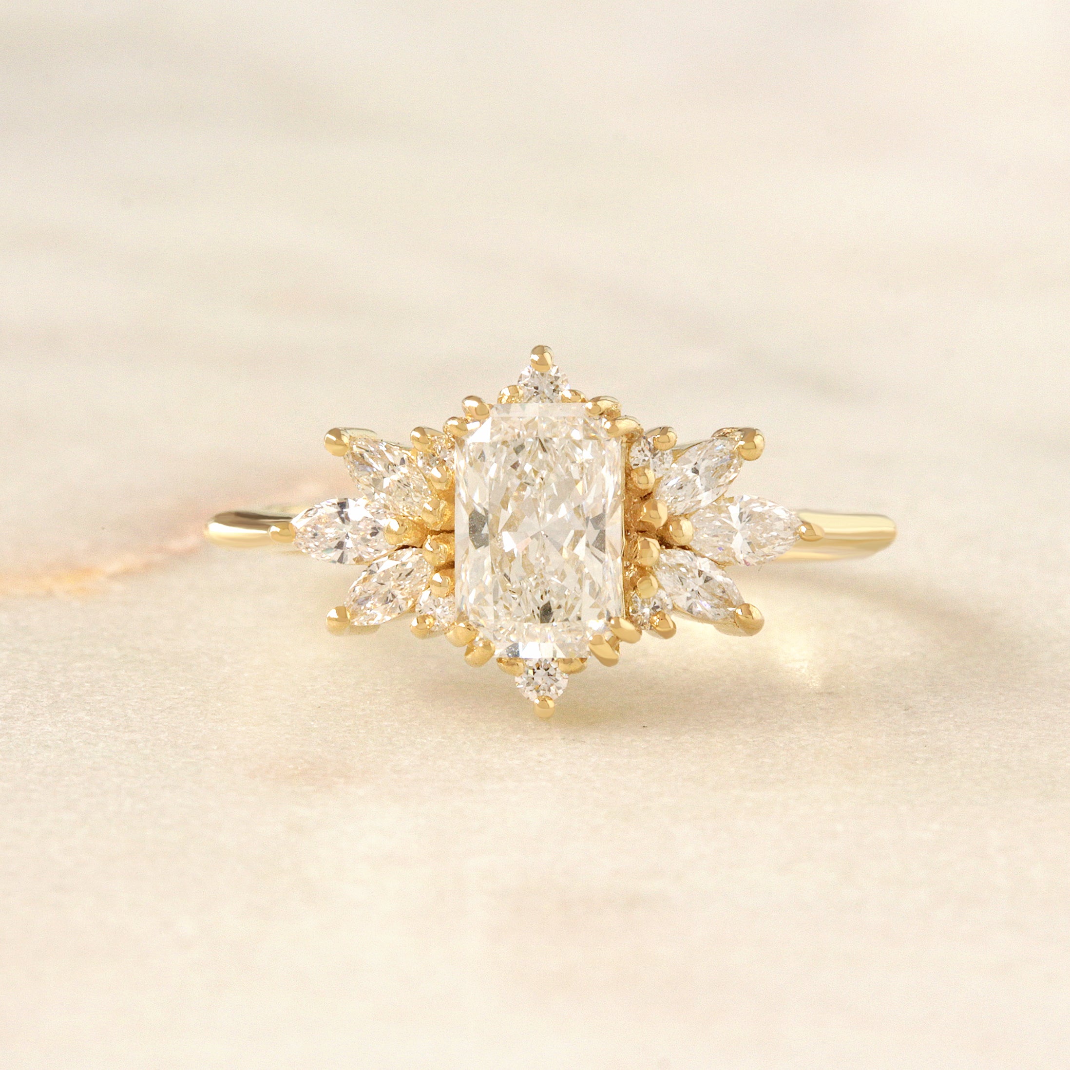 1CT Radiant Cut Diamond and Pearls Engagement Ring with Matching Ring Guard Spark
