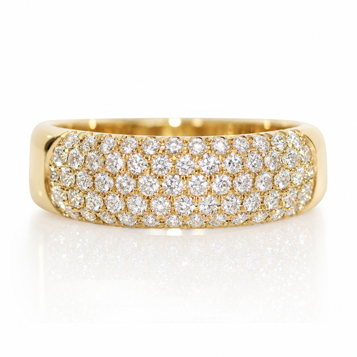Five Diamond Rows Anniversary Ring in pale yellow gold, front view
