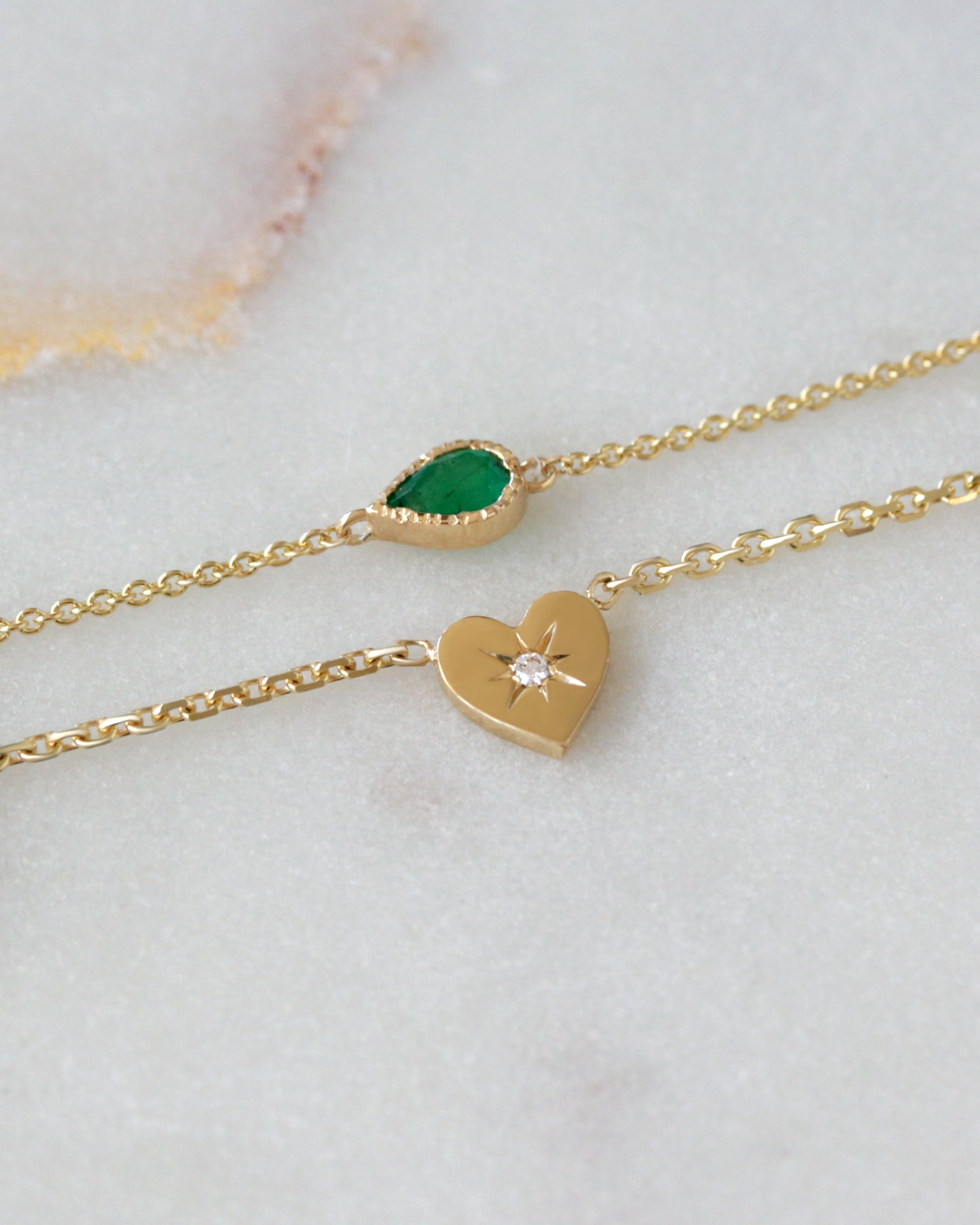 Five Pear Shape Emerald Bezel Set Station Necklace