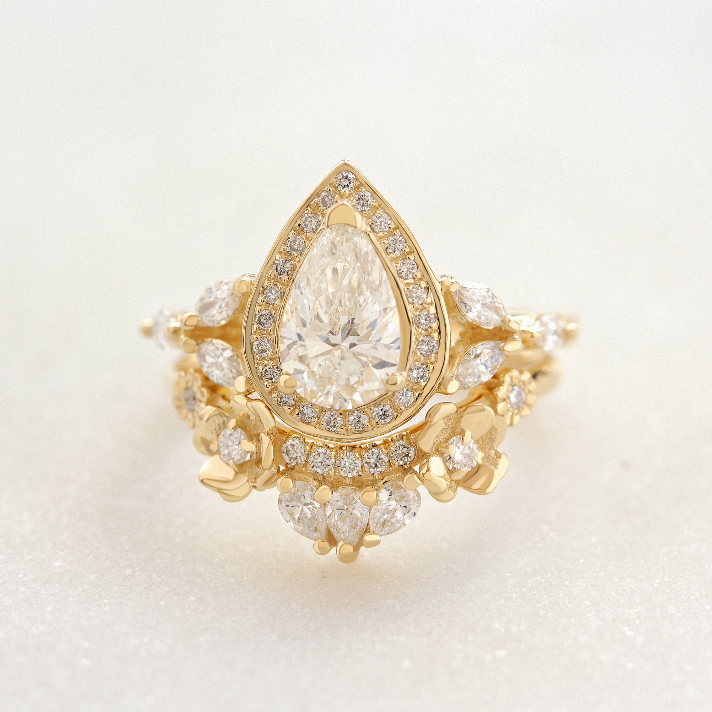 Flowers Curved Band Gold and Diamond Nesting Ring