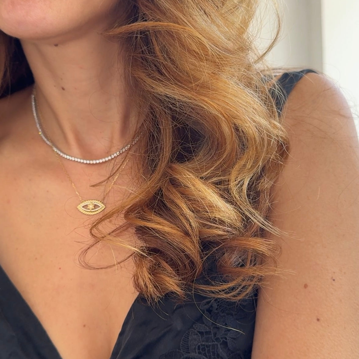 מגן דוד, עין הרע וחמסה שרשרת תליון זהב ויהלומים - סמלי יודאיקה