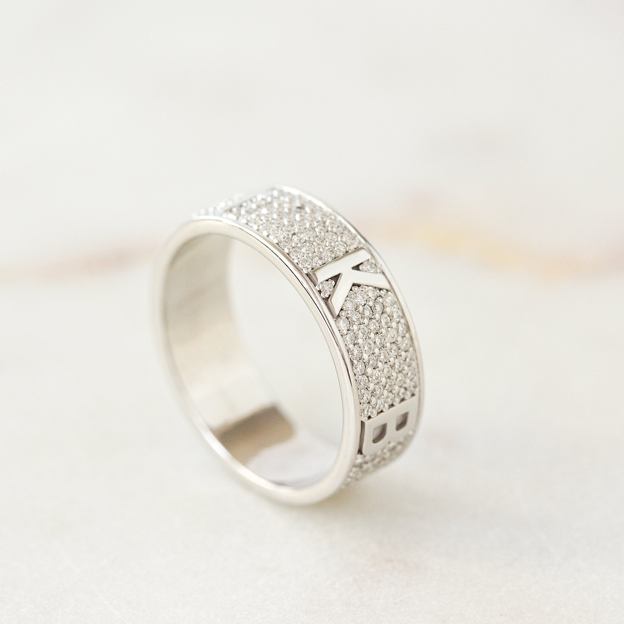 Fully Personalized Five Initials Unisex Men Wedding Diamond Ring - 7mm Wide