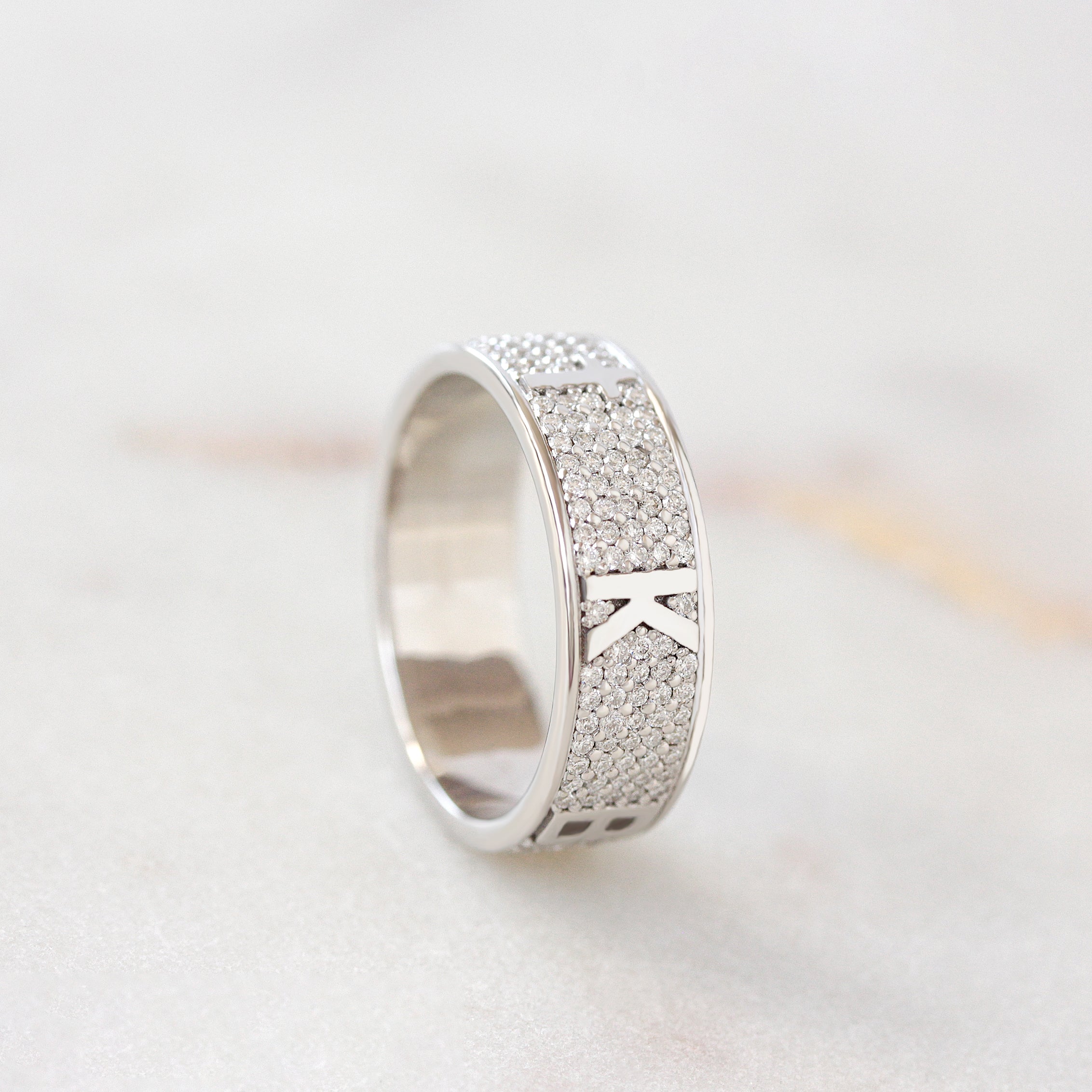 Fully Personalized Five Initials Unisex Men Wedding Diamond Ring - 7mm Wide