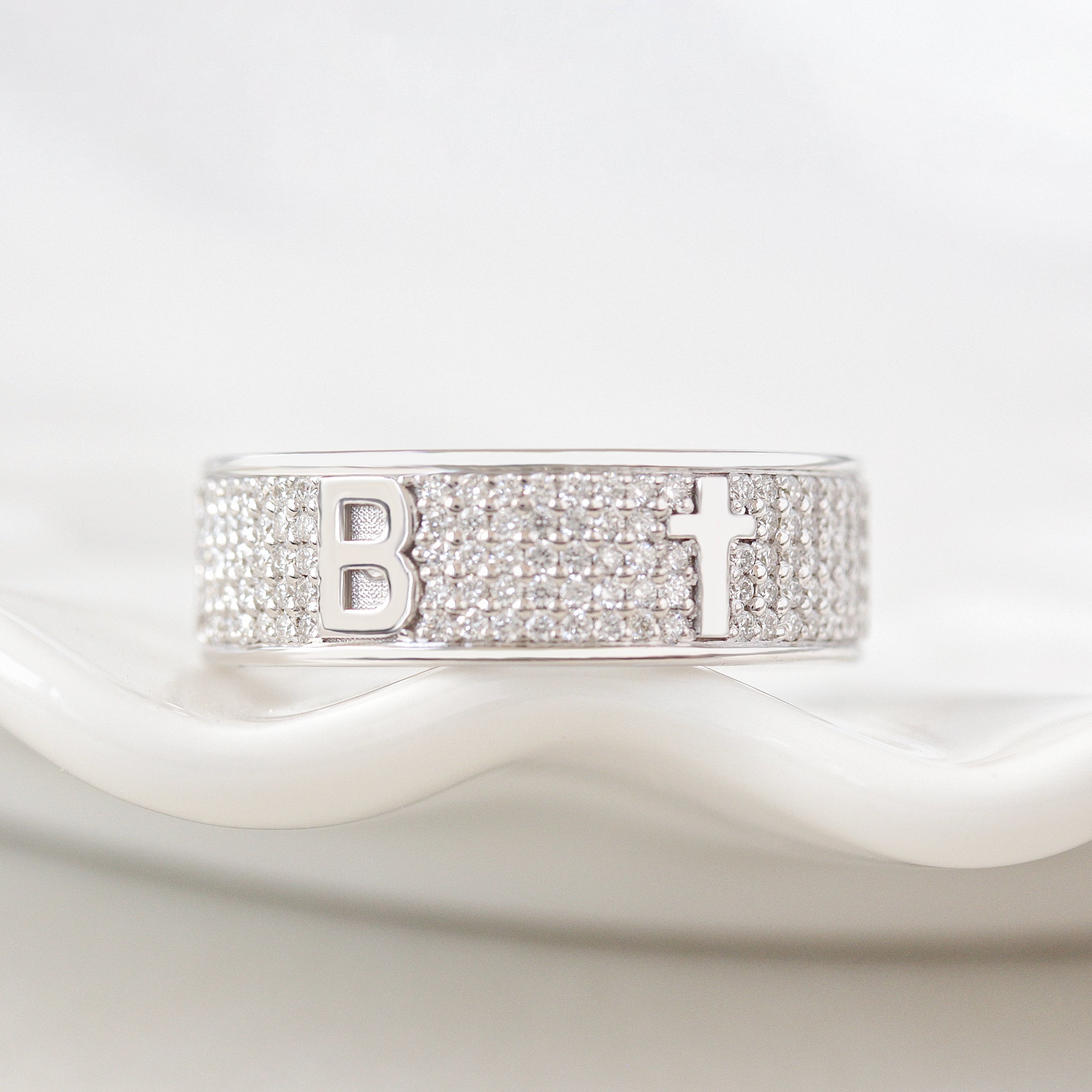 Fully Personalized Five Initials Unisex Men Wedding Diamond Ring - 7mm Wide