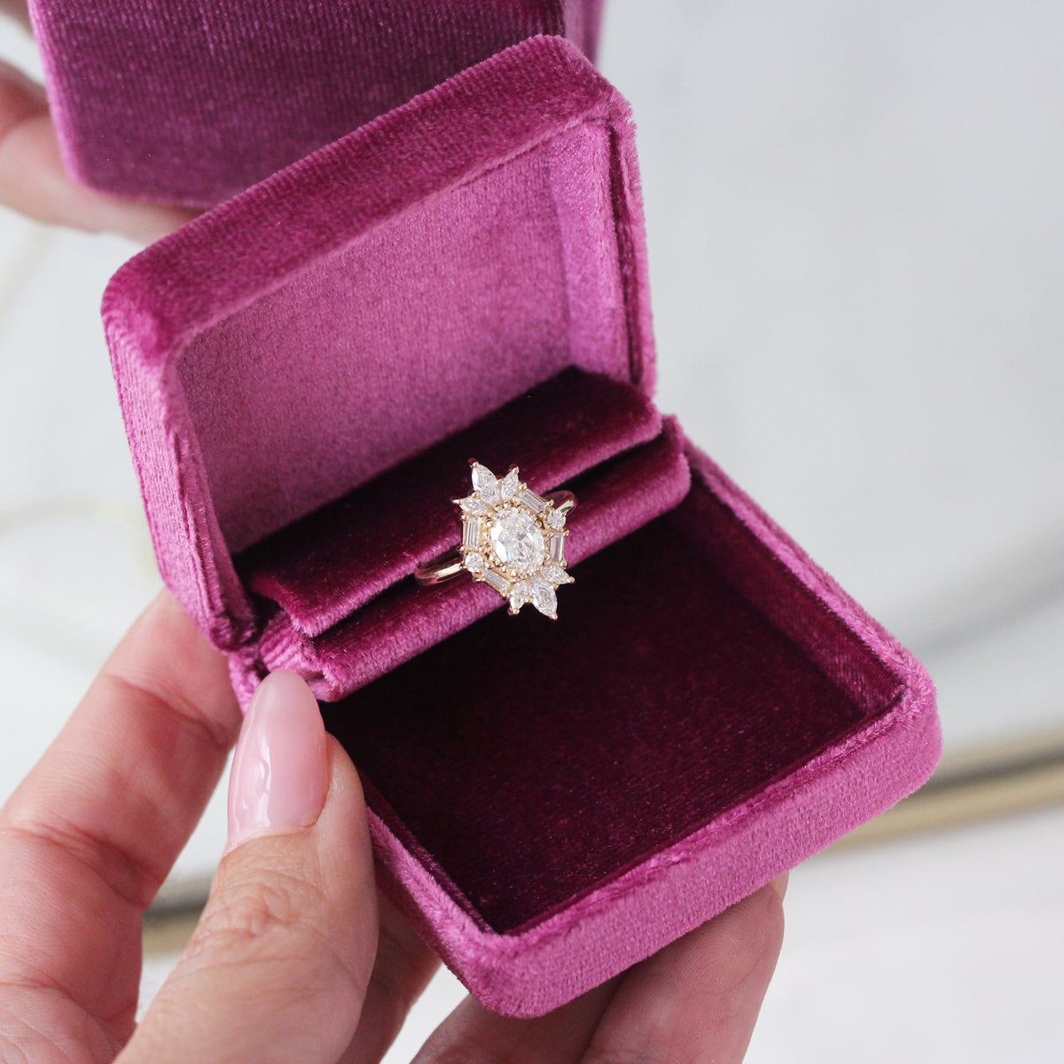 Oval Diamond Unique Art Deco Engagement Ring - Great Gatsby
