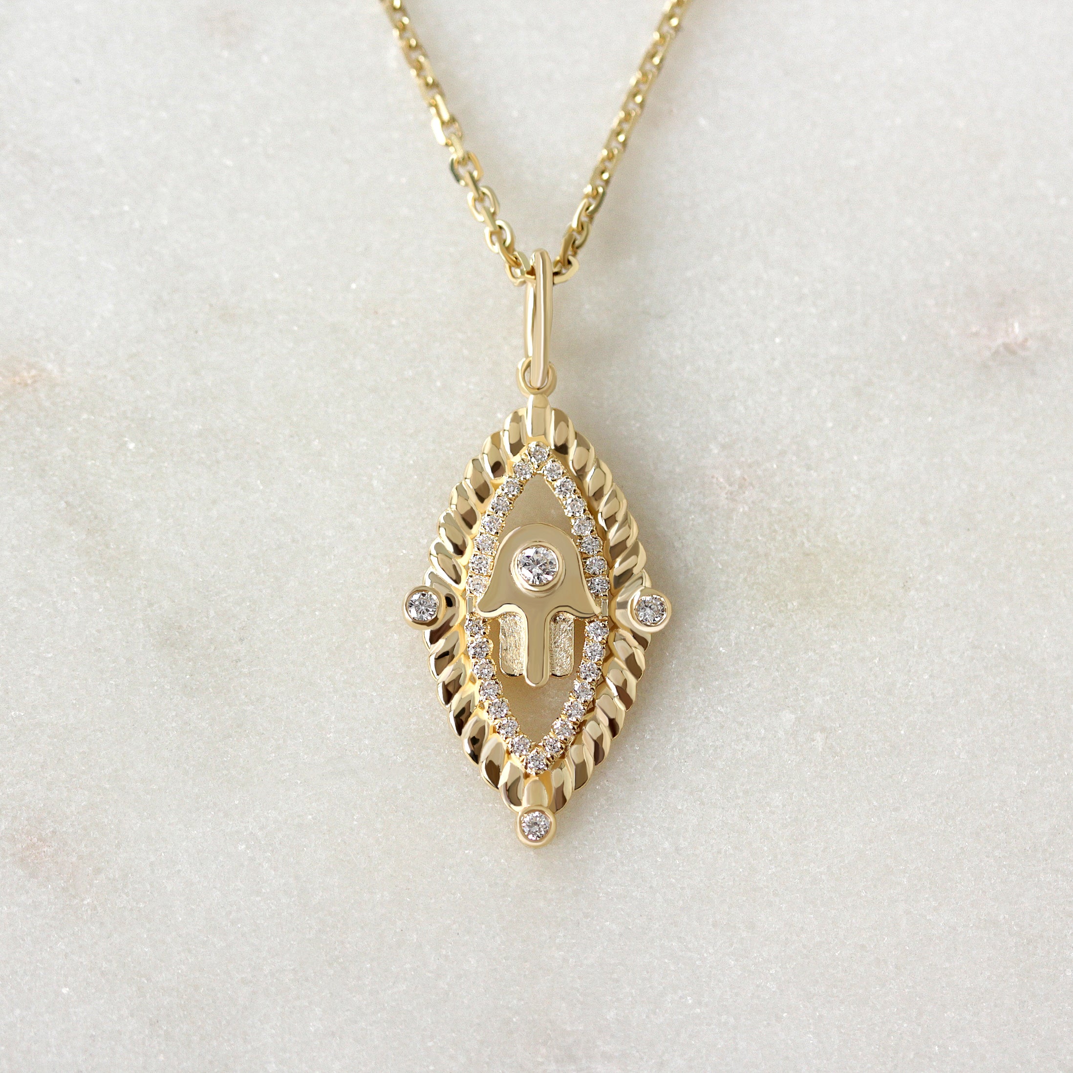 Hamsa Hand, Protection Amulet 14K Gold and Diamonds,yellow gold, hamsa hand, 14k gold, diamonds, charm, amulet