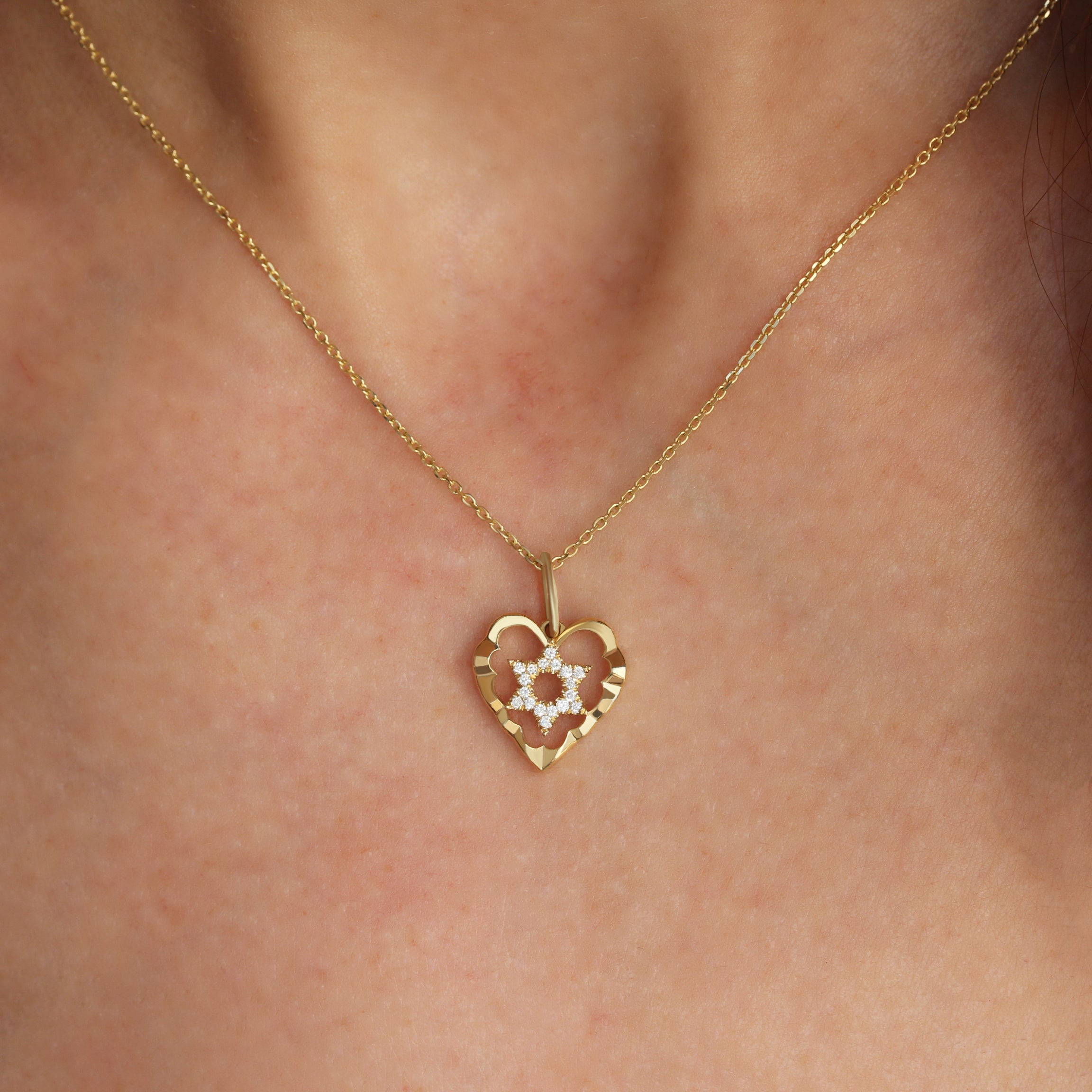 Heart Shape Pendant Diamond David Star, Magen David Necklace, Judaica Jewelry