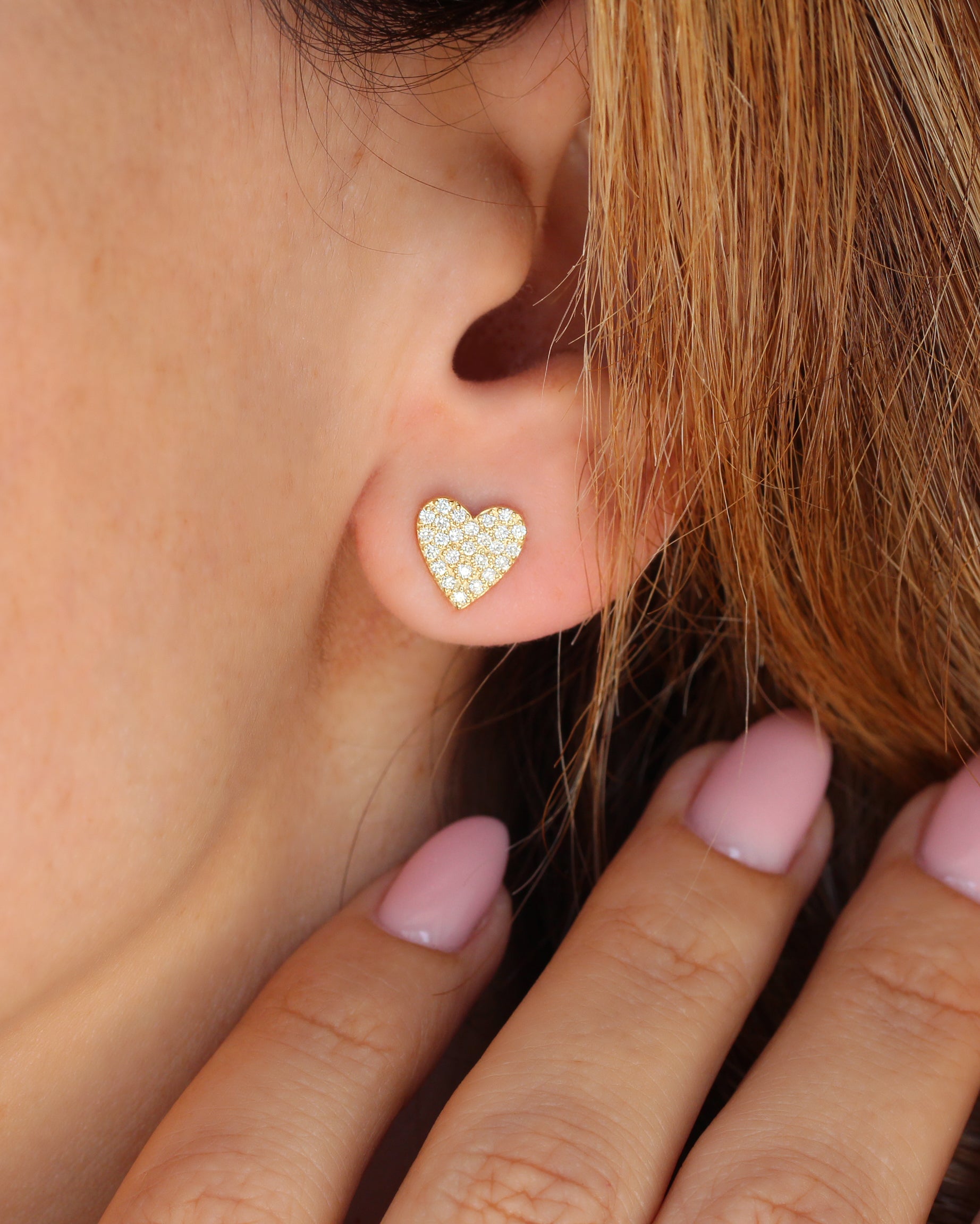 Heart Diamond Stud Earrings 9mm, romantic, sweet, kawaii diamond stud earrings, birthday gift for her.