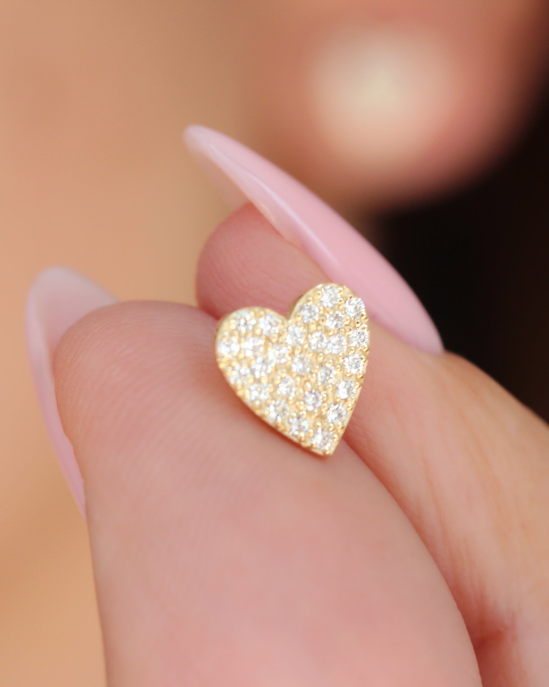Heart Diamond Stud Earrings 9mm, romantic, sweet, kawaii diamond stud earrings, birthday gift for her.