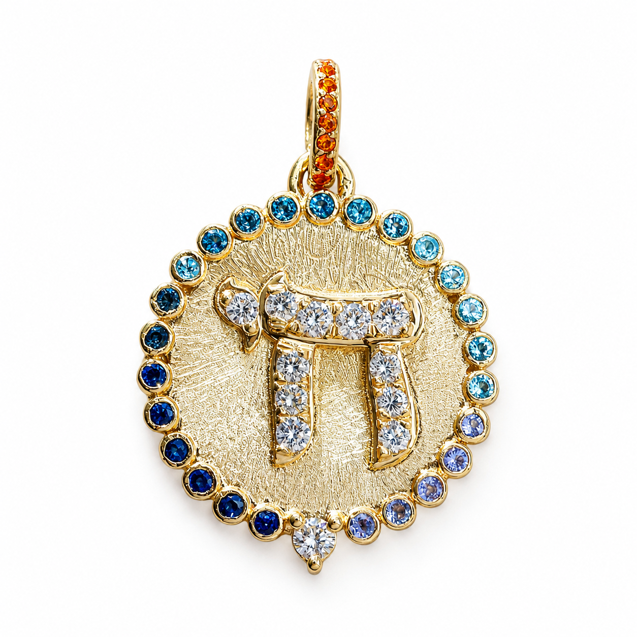 Large Chai Birthstone Pendant Necklace - Gold and Diamond Am Yisrael Chai Coin Pendant Necklace שרשרת חי