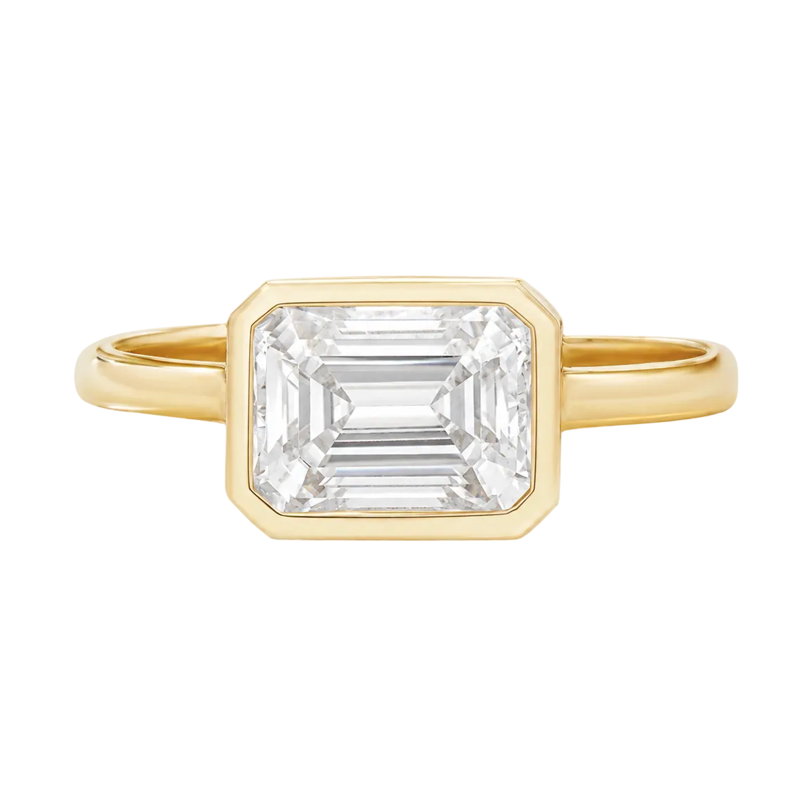1.73CT East West Emerald Cut Diamond Bezel Set Solitaire Engagement Ring