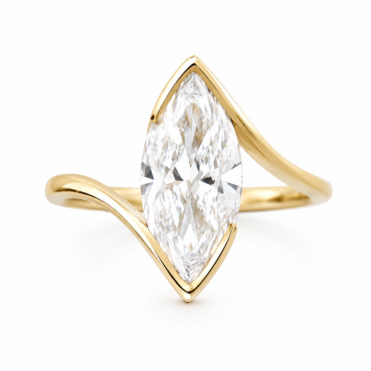Marquise Diamond Solitaire Half Bezel Ring, Modern Engagement Ring, The Alignment Ring
