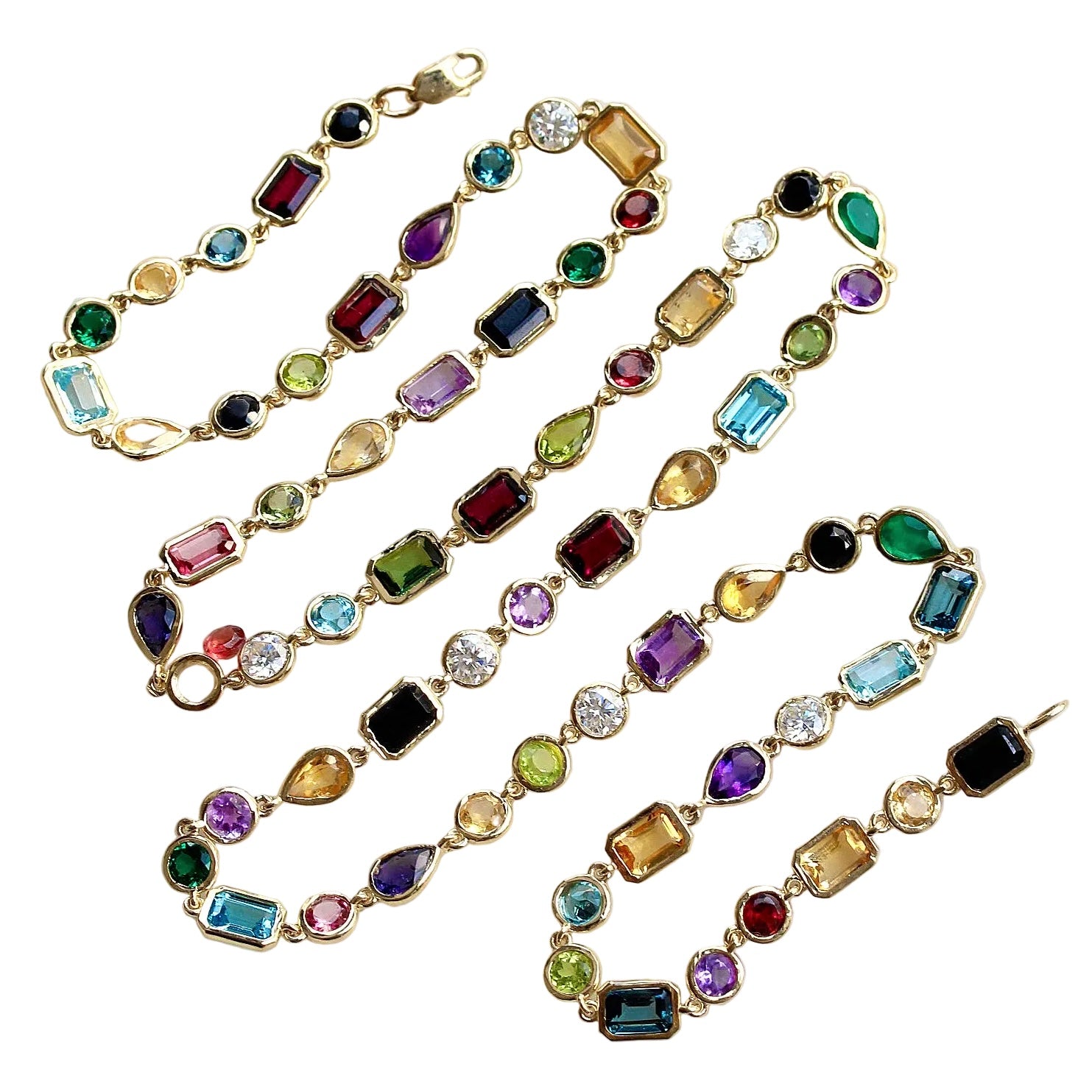 Colorful Rainbow Multi Gemstone Mixshape Bezel Set Collier Necklace - Sri Lanka