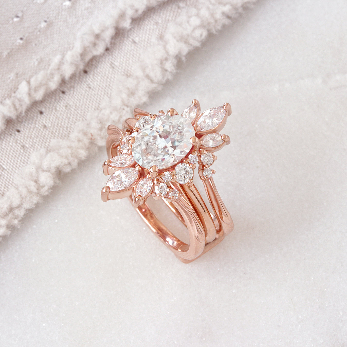 Oval Diamond Engagement Ring With Diamond Ring Guard Enhancer Bridal Ring Set - Isabella & Danielle