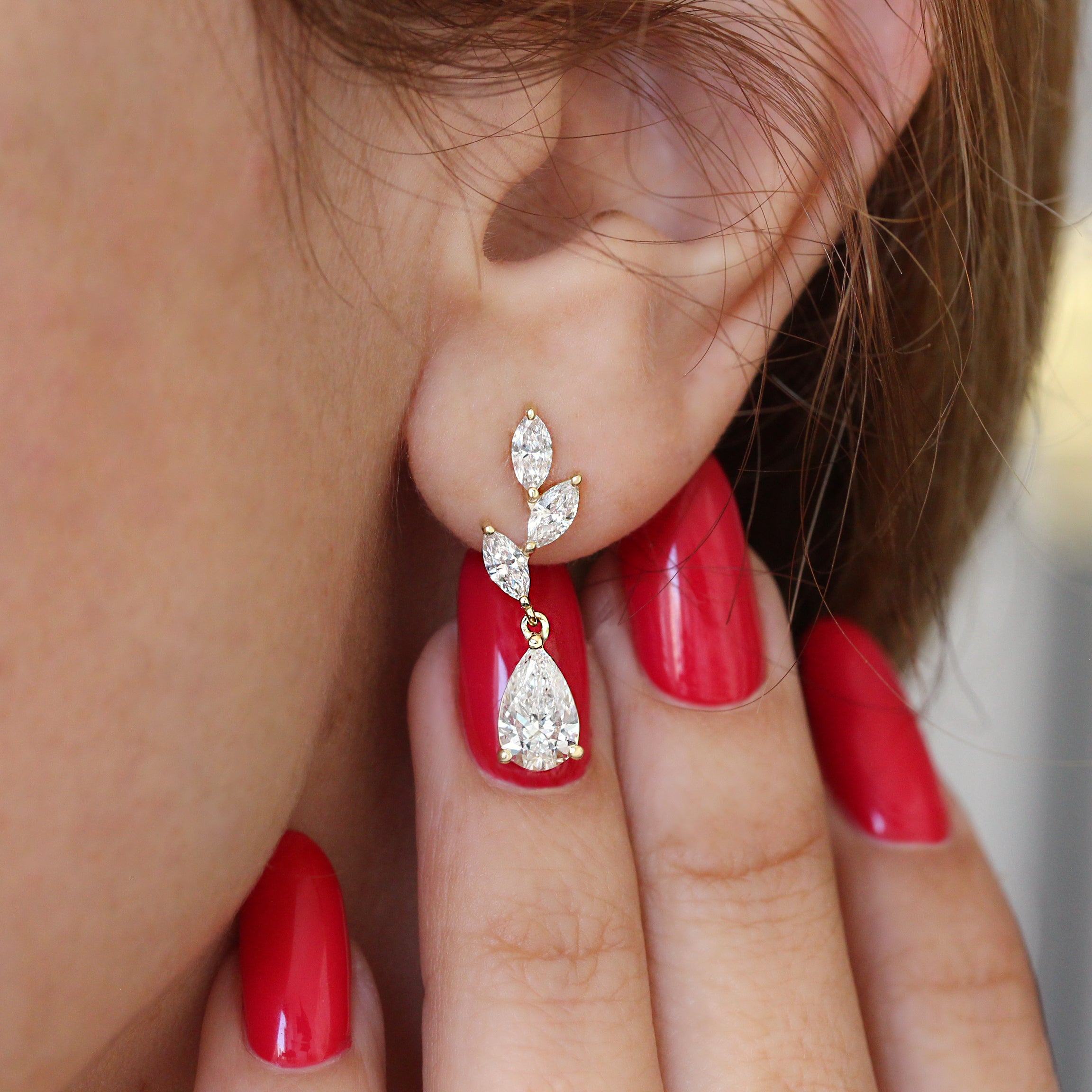 Lab Diamond Bride Earrings Pear and Marquise Nature inspired - Provence