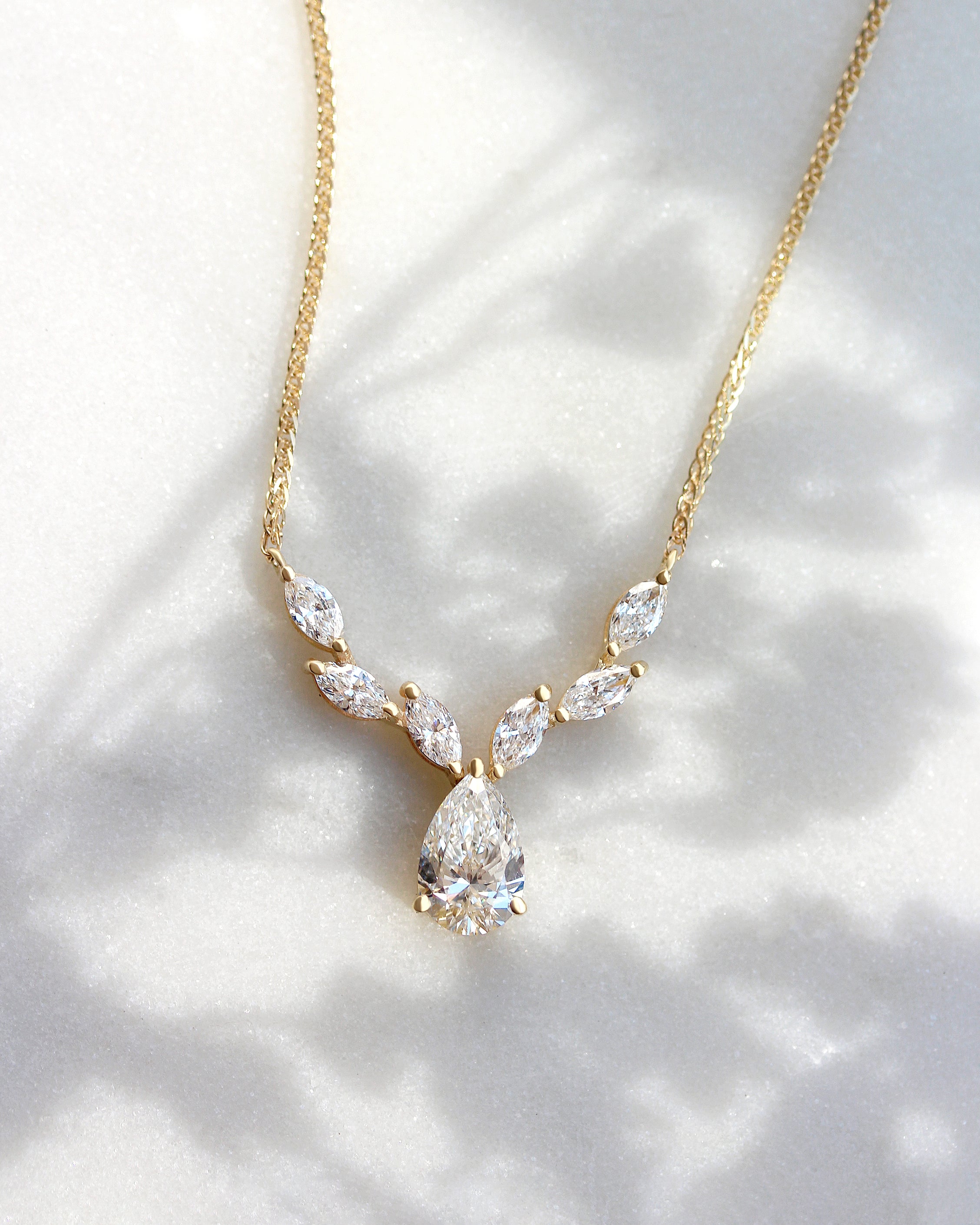 Lab Diamond Bride Necklace Pear and Marquise Nature inspired - Provence