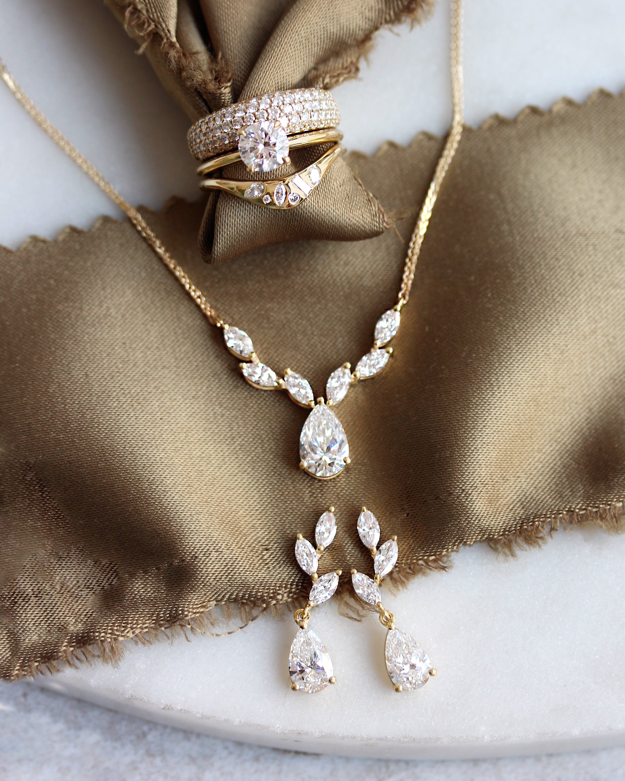 Lab Diamond Bride Necklace Pear and Marquise Nature inspired - Provence