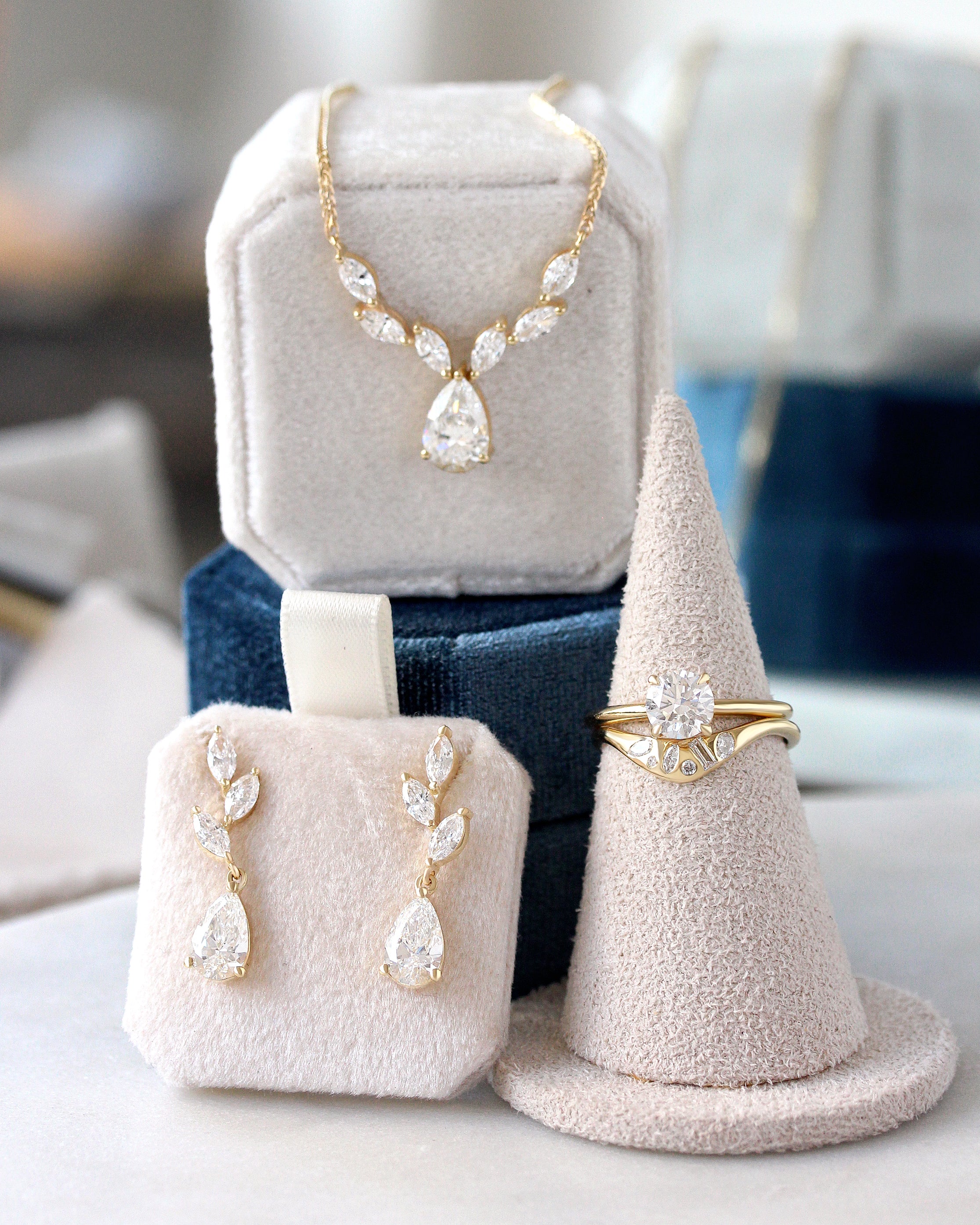 Lab Diamond Bride Necklace Pear and Marquise Nature inspired - Provence